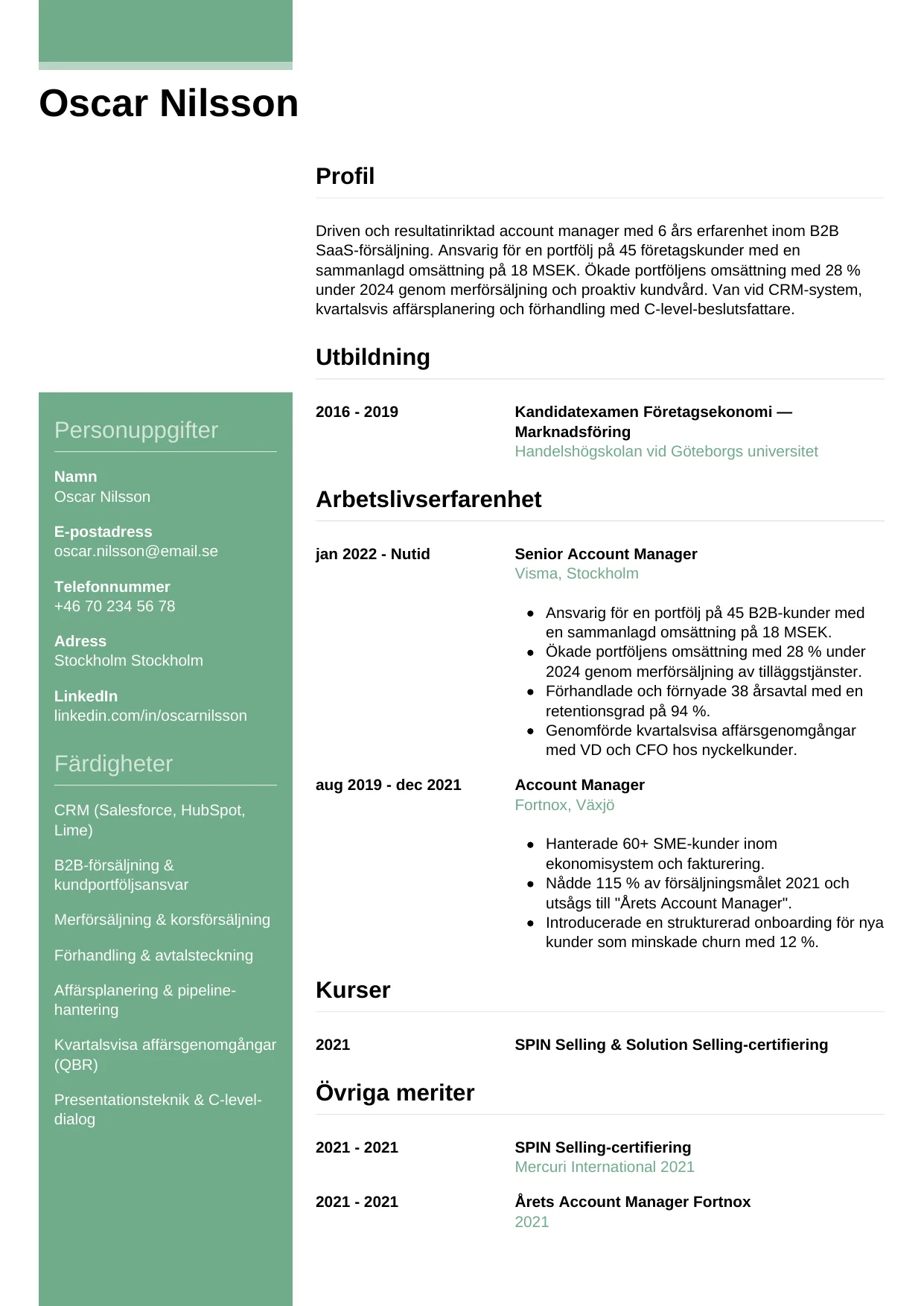 CV-mall Casual — gratis CV-mall för din ansökan