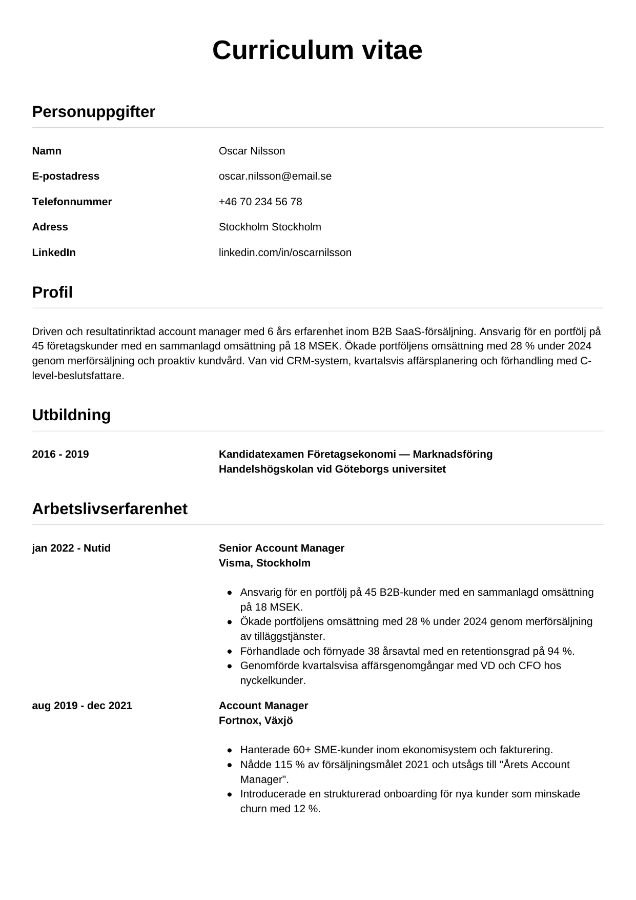 CV-mall Enkel — gratis CV-mall för din ansökan