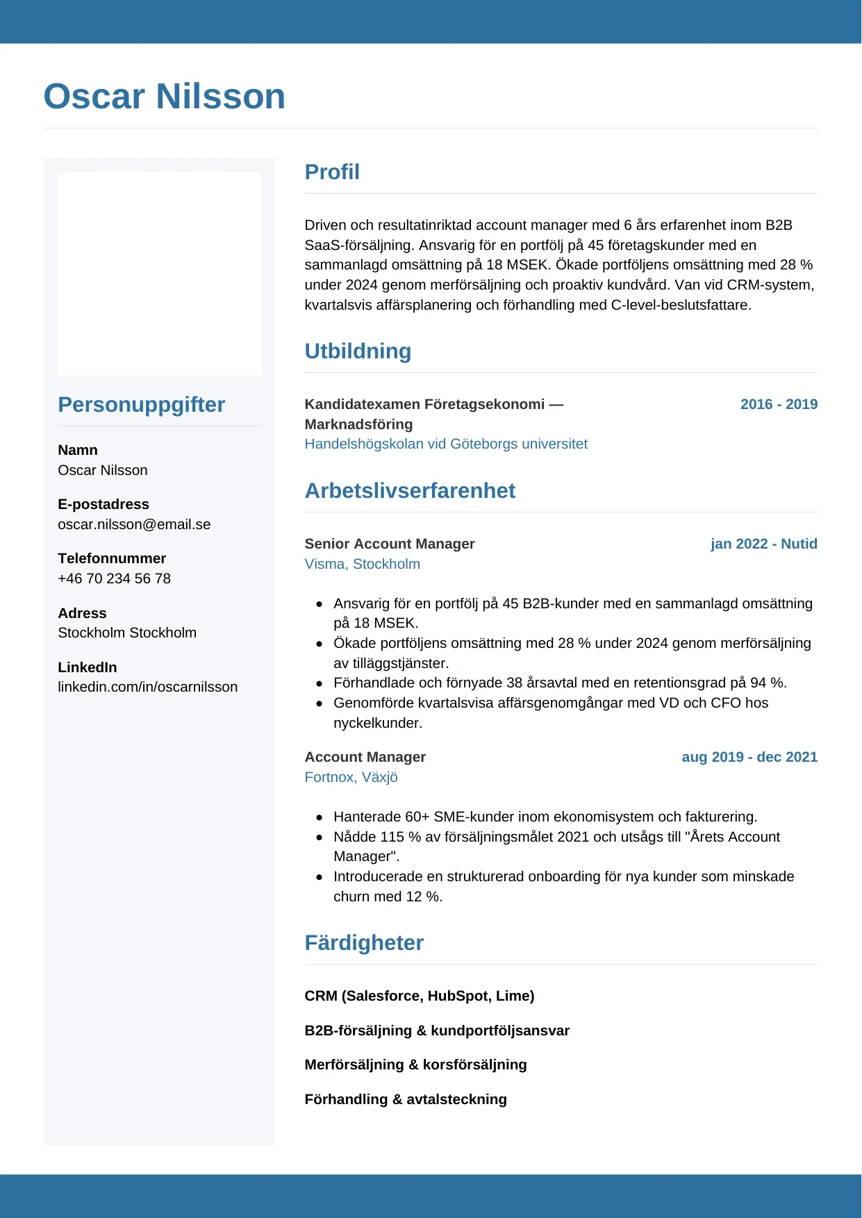 CV-mall Horisontell — gratis CV-mall för din ansökan