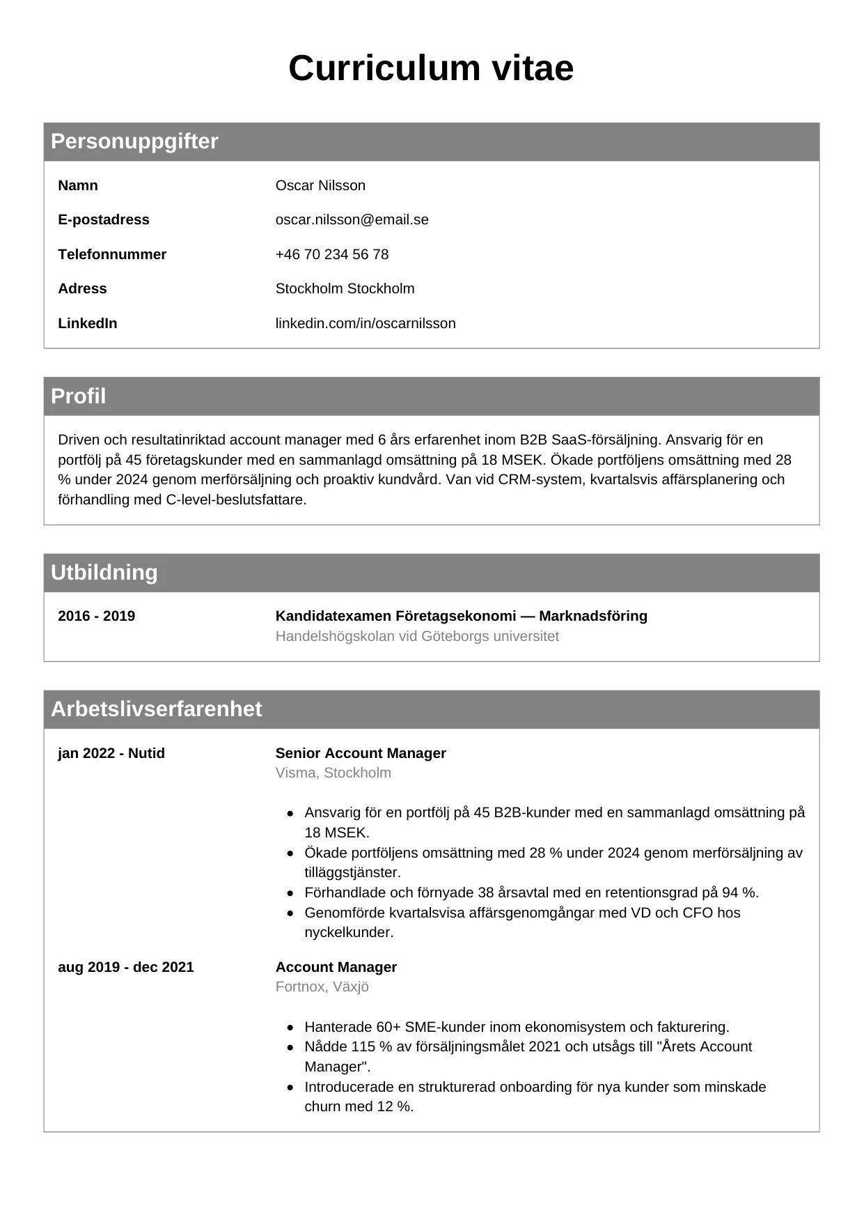 CV-mall Klassisk — gratis CV-mall för din ansökan