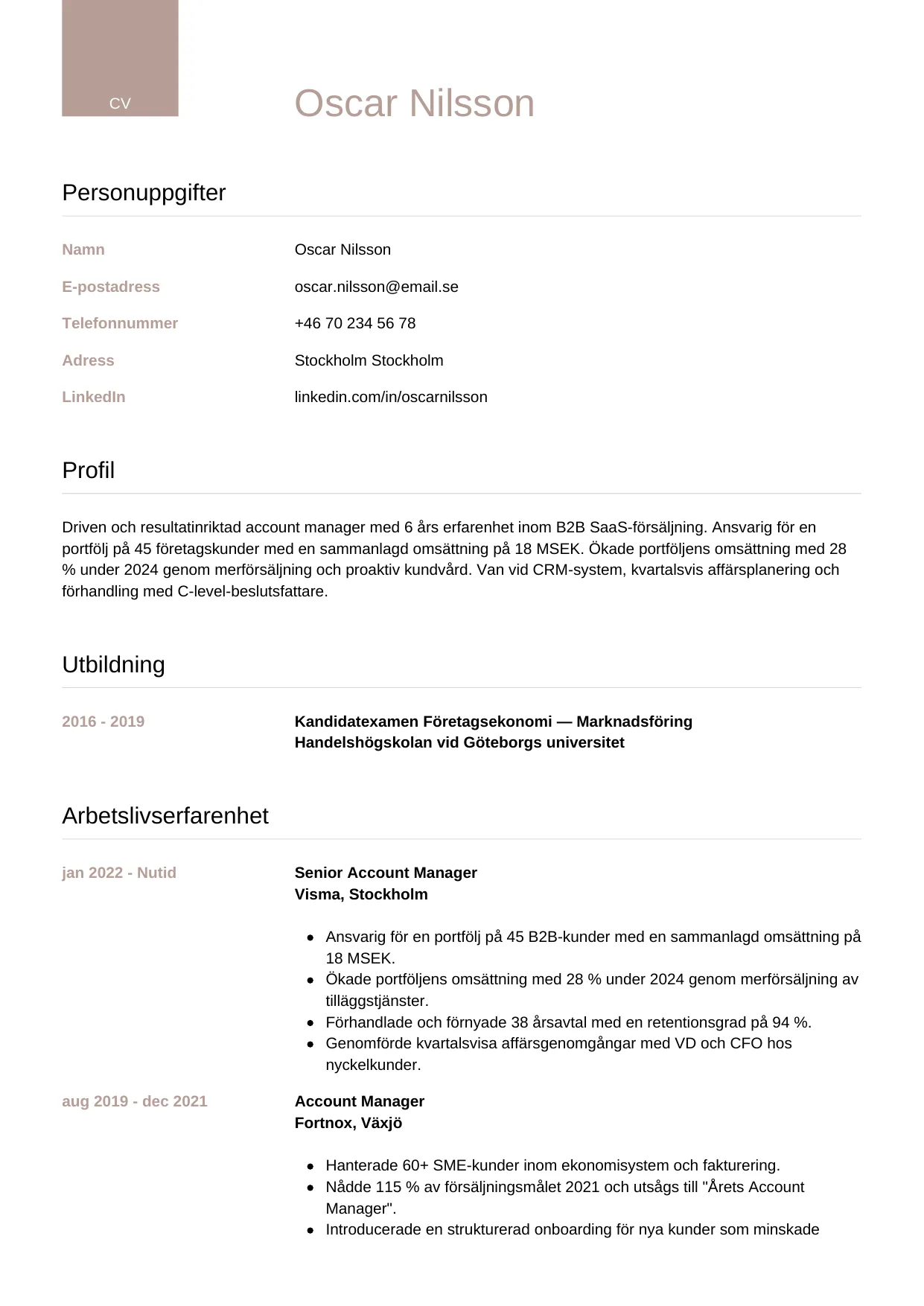 CV-mall Lyxig — gratis CV-mall för din ansökan