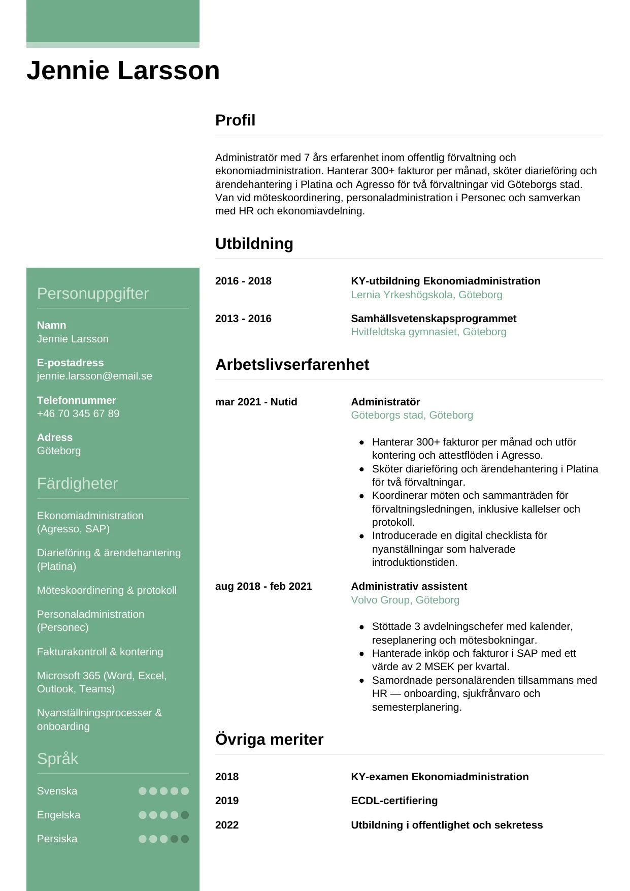 CV-mall Casual — gratis CV-mall för din ansökan