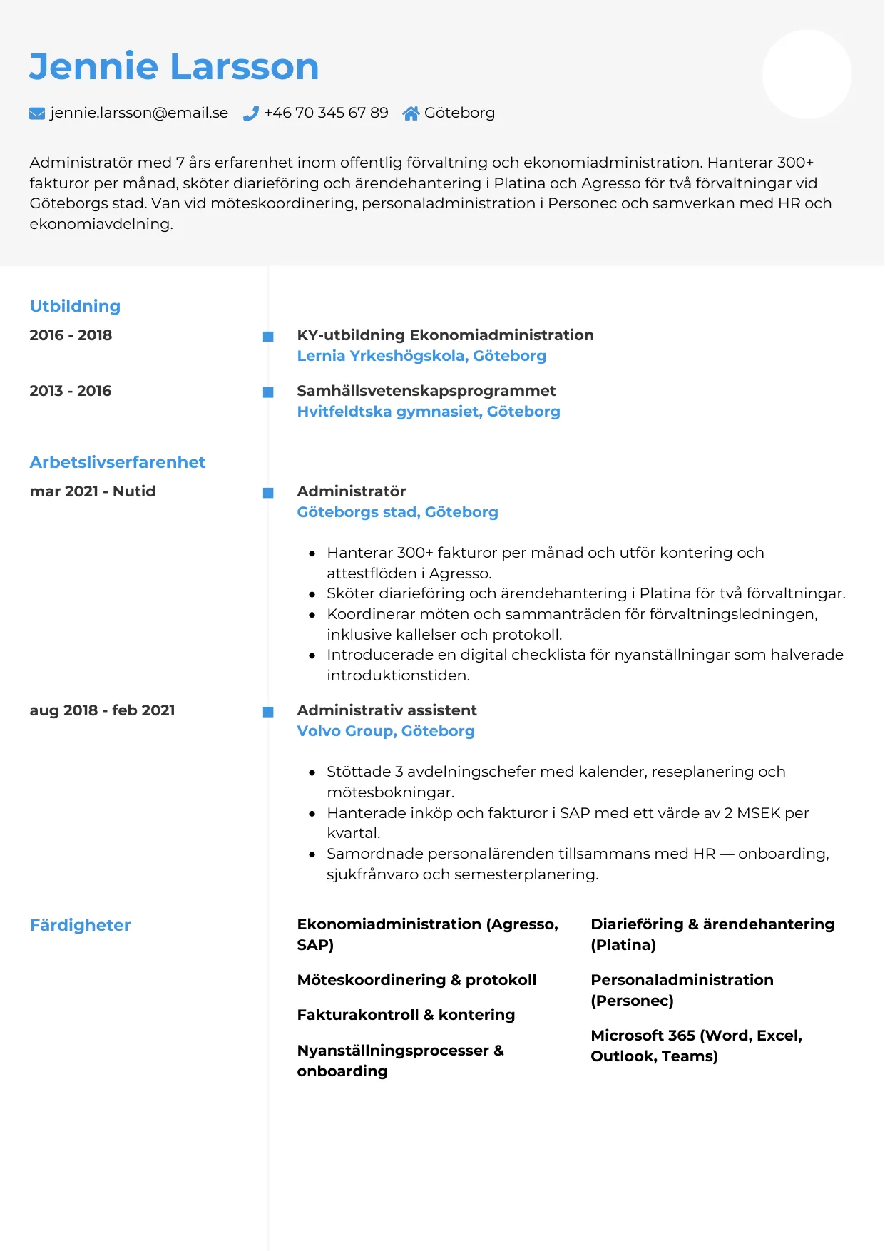 CV-mall Chrono — gratis CV-mall för din ansökan