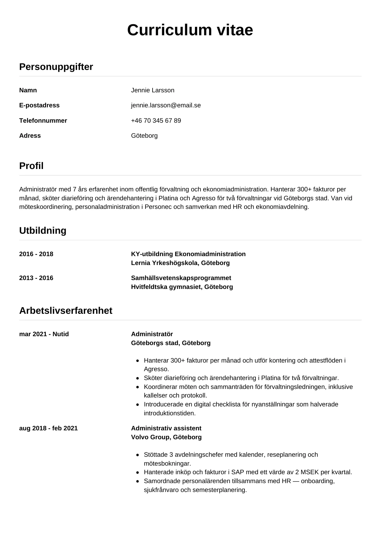 CV-mall Enkel — gratis CV-mall för din ansökan