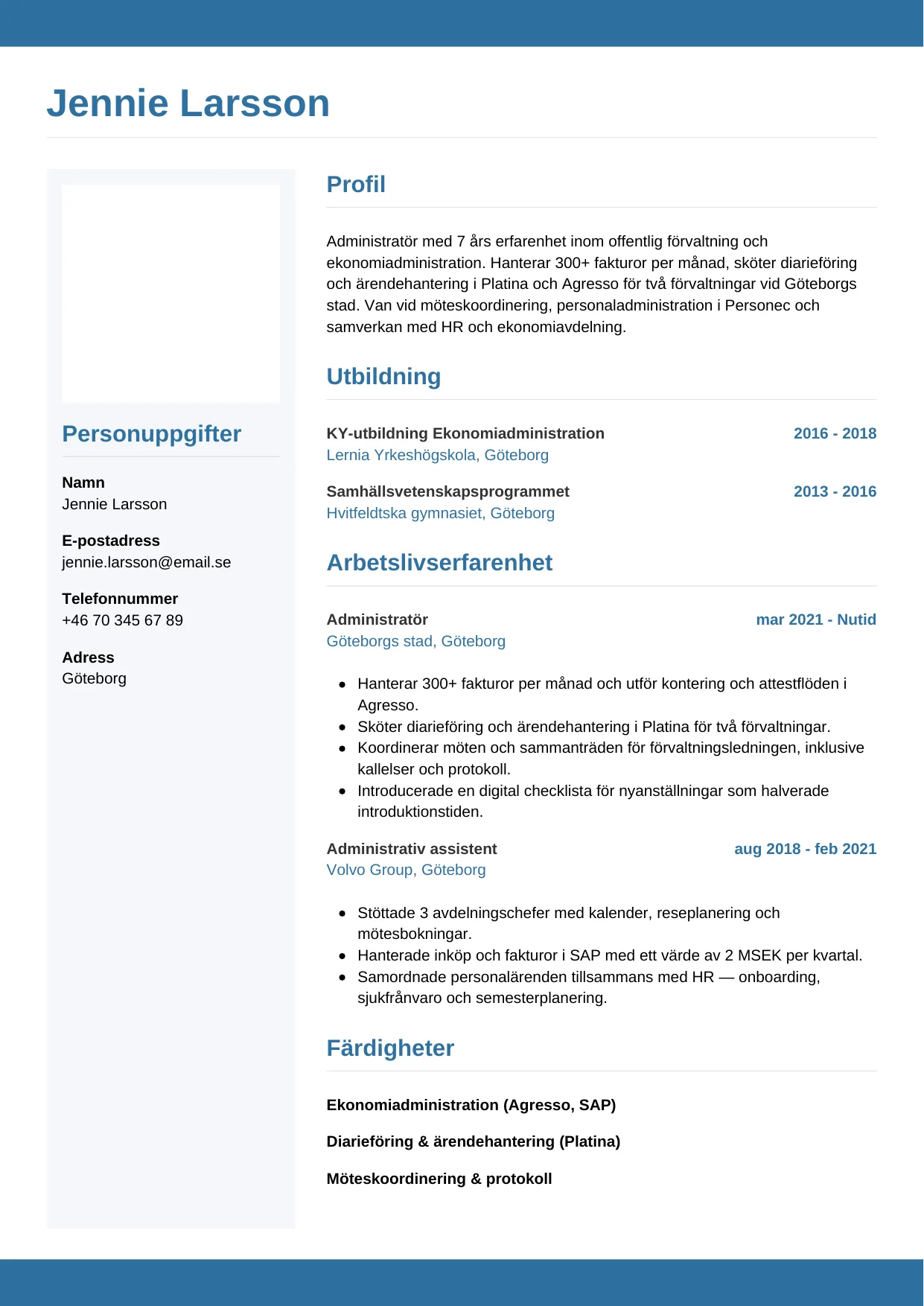 CV-mall Horisontell — gratis CV-mall för din ansökan