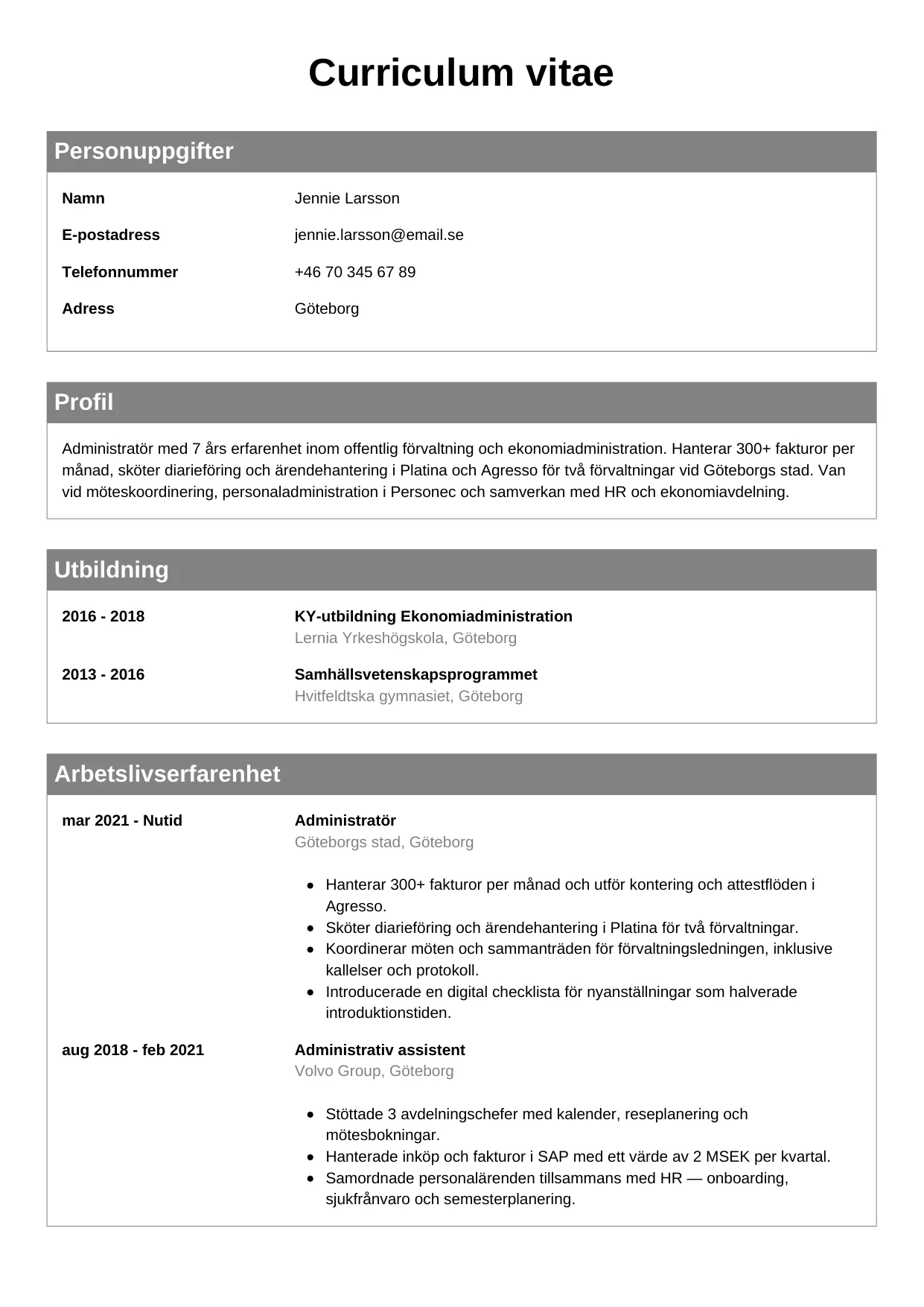 CV-mall Klassisk — gratis CV-mall för din ansökan