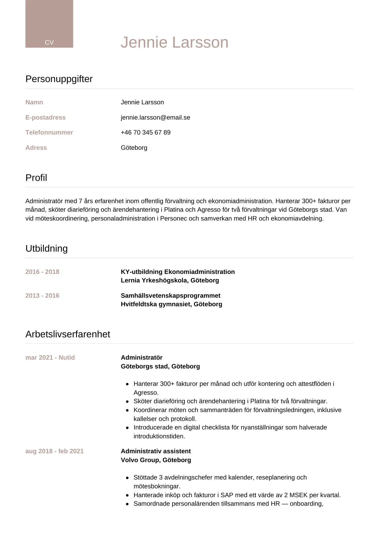 CV-mall Lyxig — gratis CV-mall för din ansökan