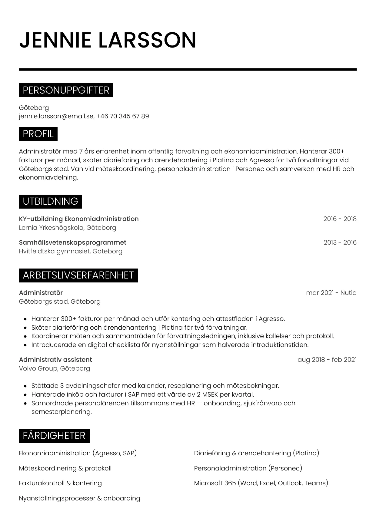 CV-mall Metro — gratis CV-mall för din ansökan