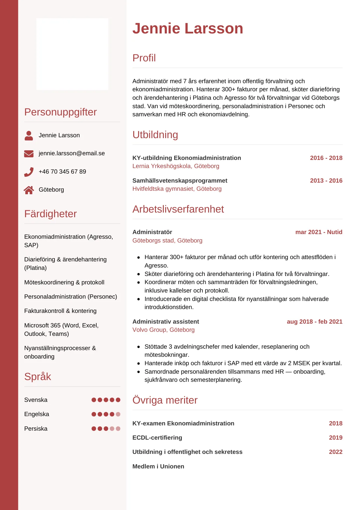 CV-mall Vertikal — gratis CV-mall för din ansökan