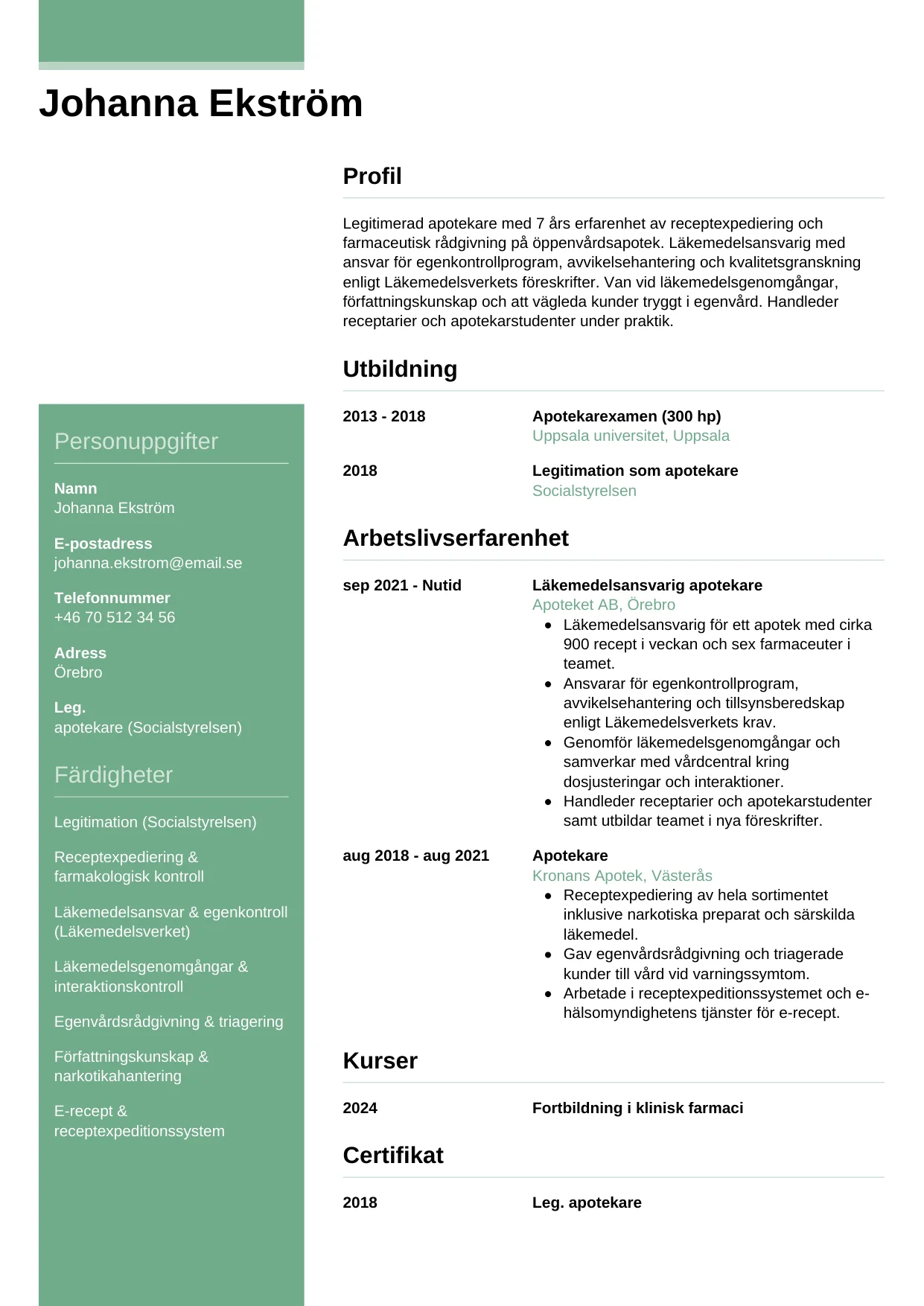 CV-mall Casual — gratis CV-mall för din ansökan