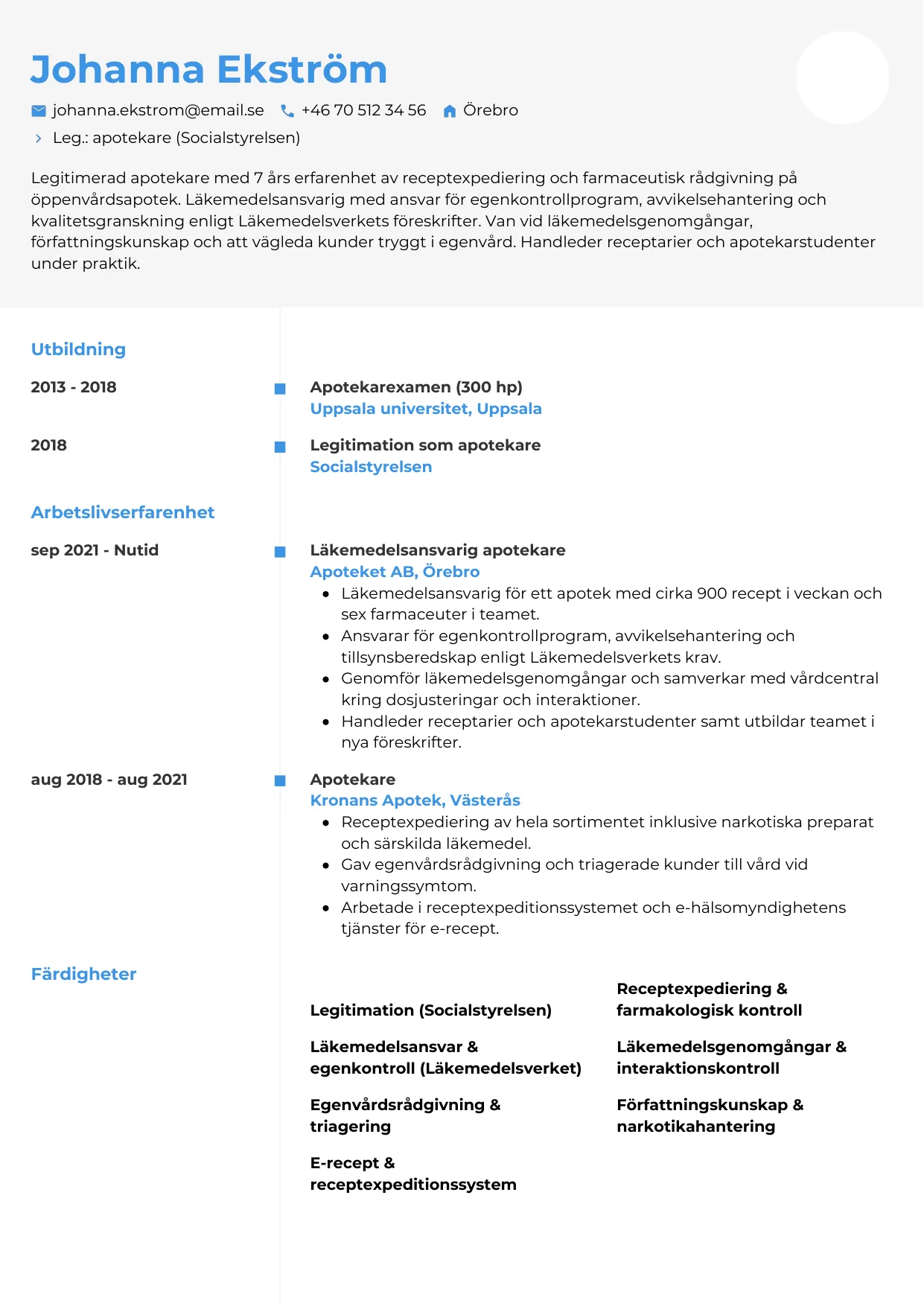 CV-mall Chrono — gratis CV-mall för din ansökan