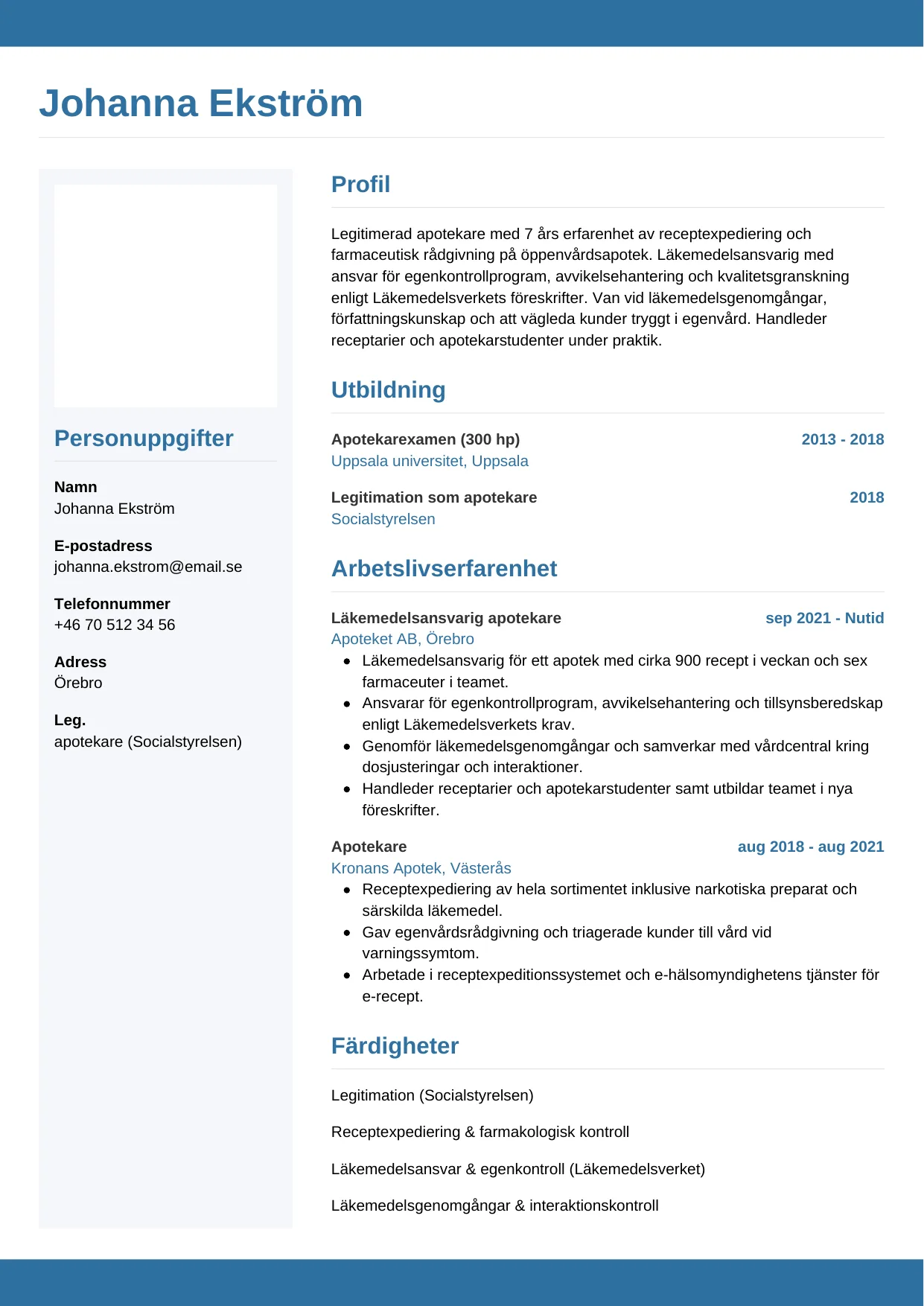 CV-mall Horisontell — gratis CV-mall för din ansökan