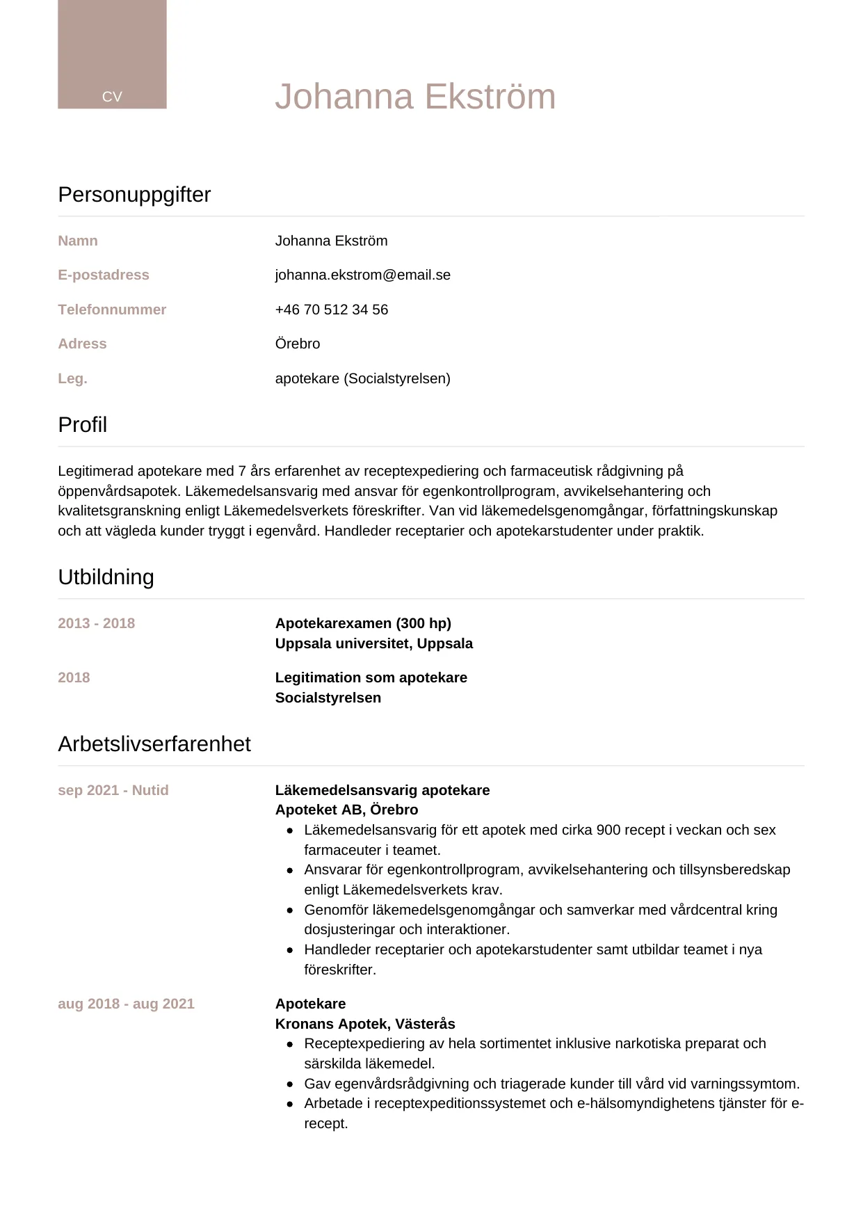 CV-mall Lyxig — gratis CV-mall för din ansökan