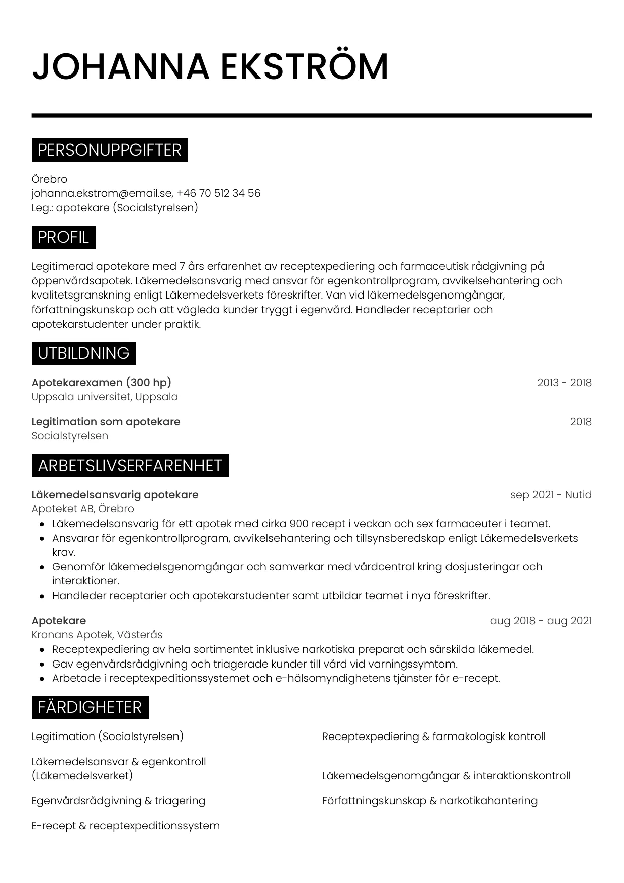 CV-mall Metro — gratis CV-mall för din ansökan