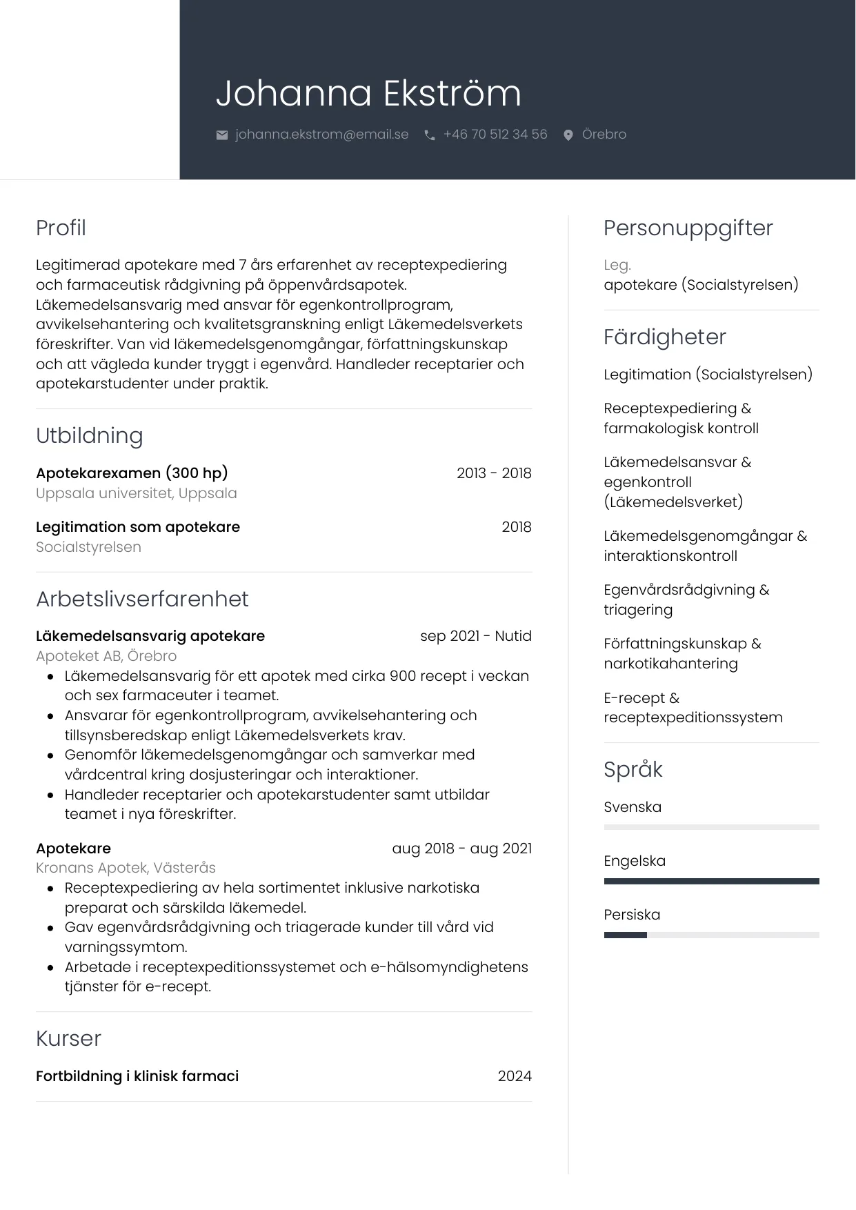 CV-mall Professionell — gratis CV-mall för din ansökan