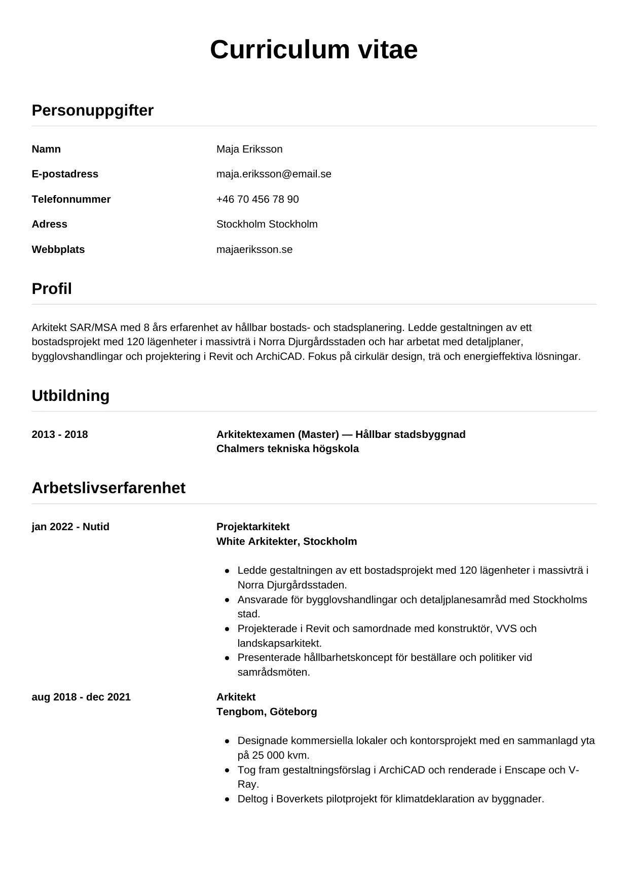 CV-mall Enkel — gratis CV-mall för din ansökan