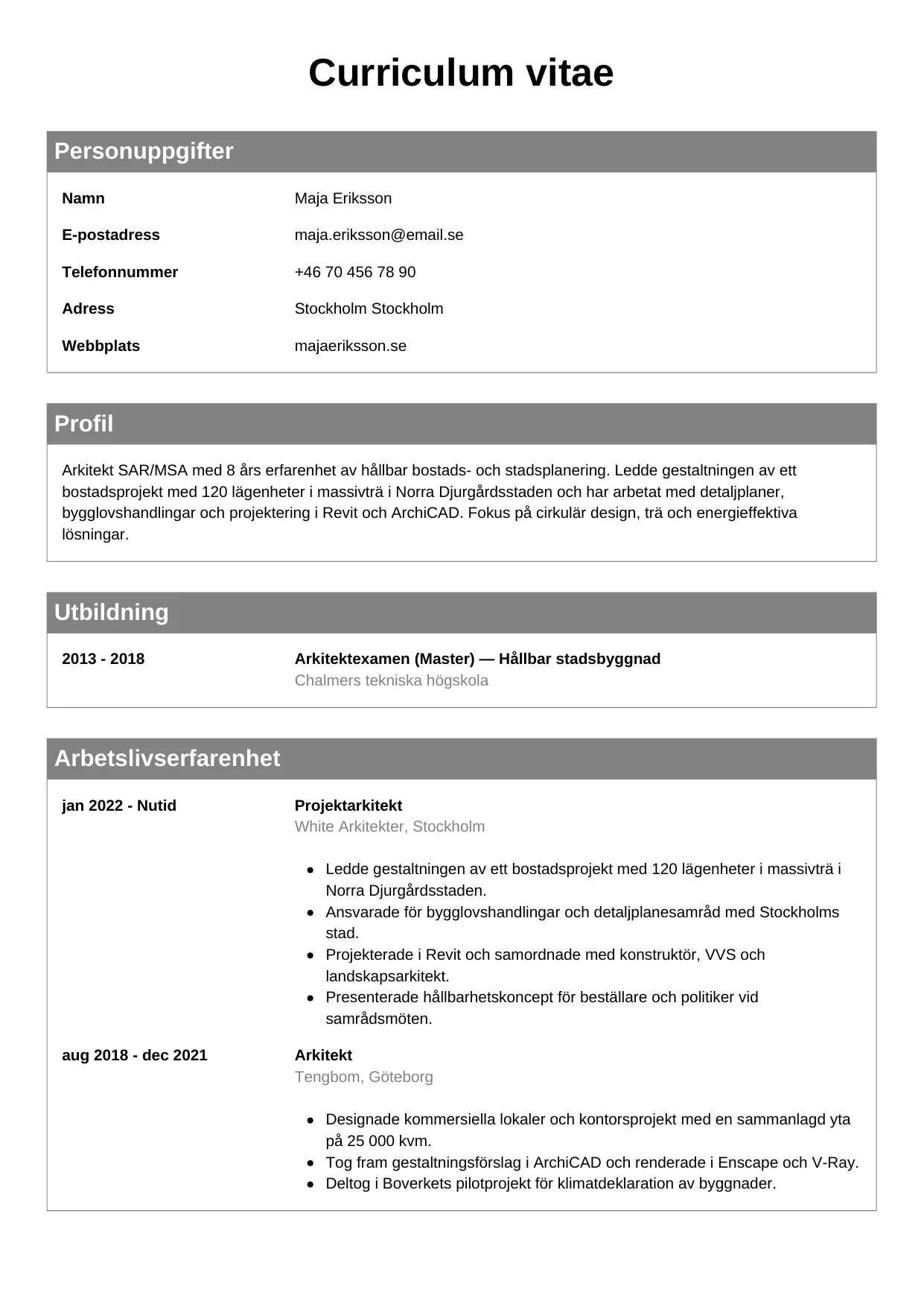 CV-mall Klassisk — gratis CV-mall för din ansökan