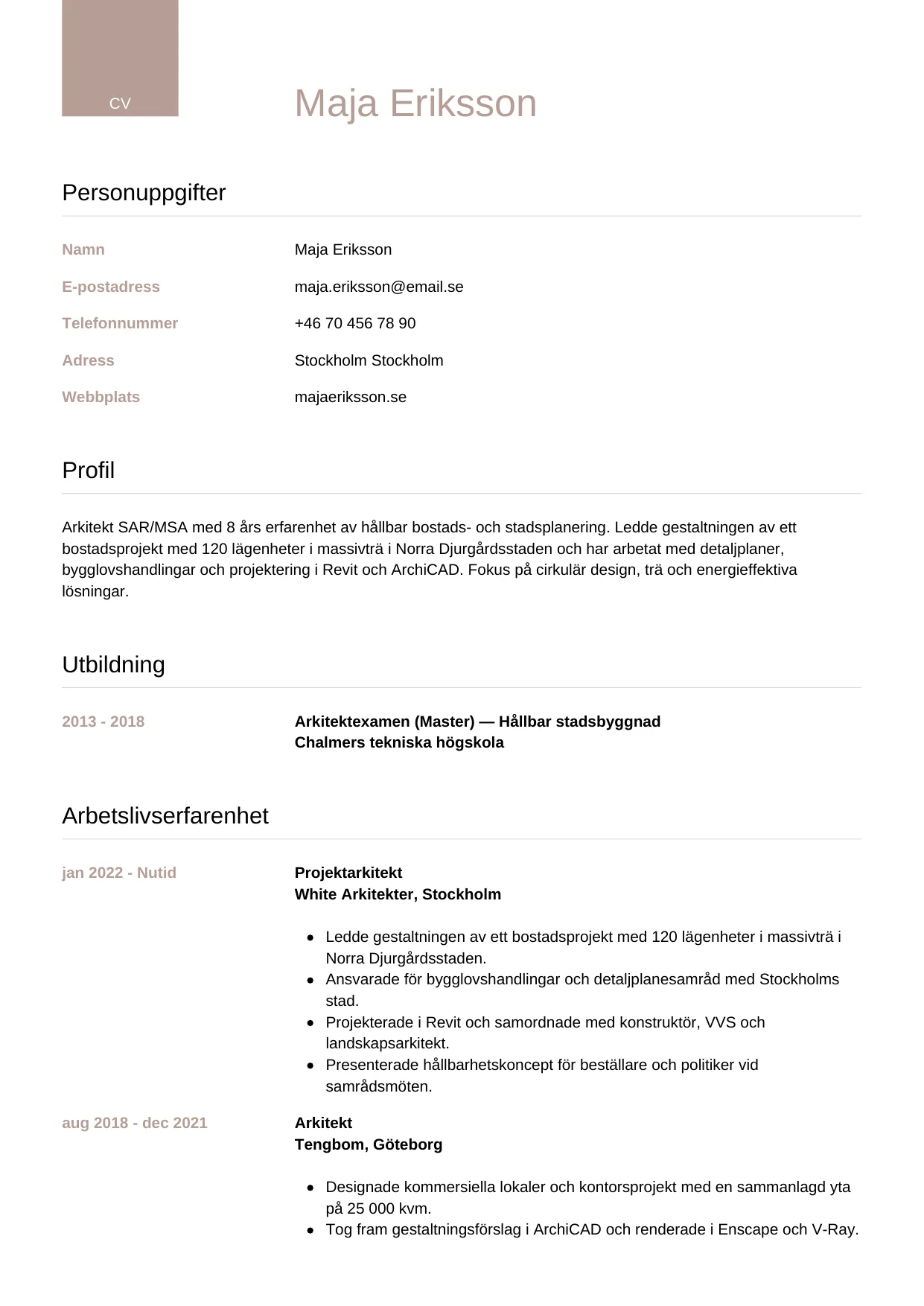 Gratis CV-mall Lyxig