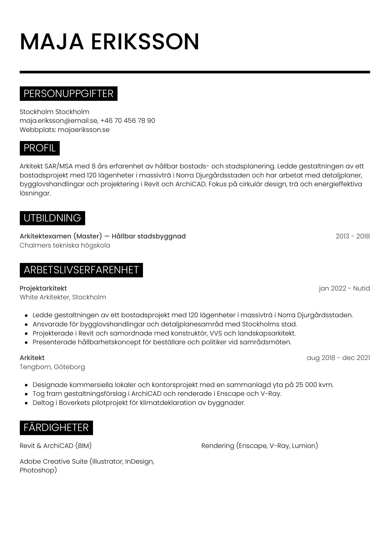 CV-mall Metro — gratis CV-mall för din ansökan