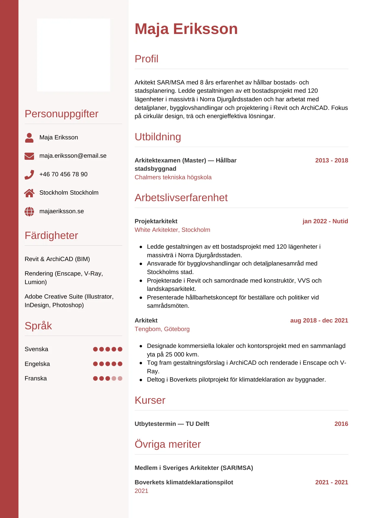 CV-mall vertikal för arkitekt