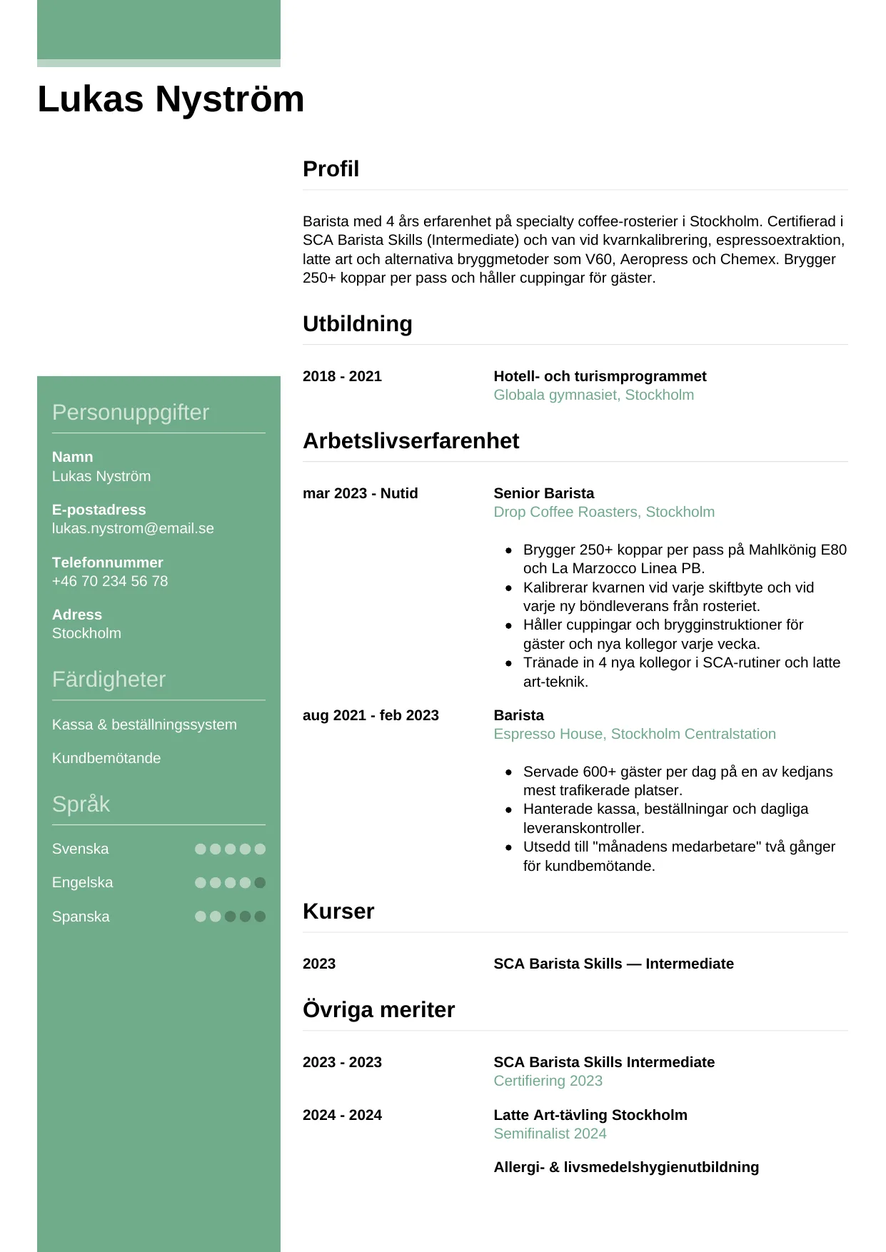 CV-mall Casual — gratis CV-mall för din ansökan