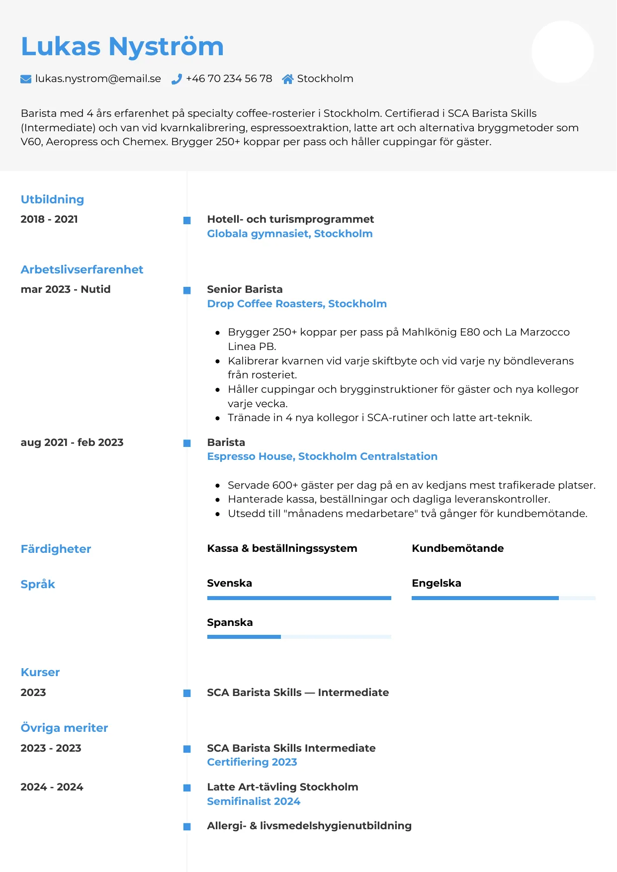 CV-mall Chrono — gratis CV-mall för din ansökan