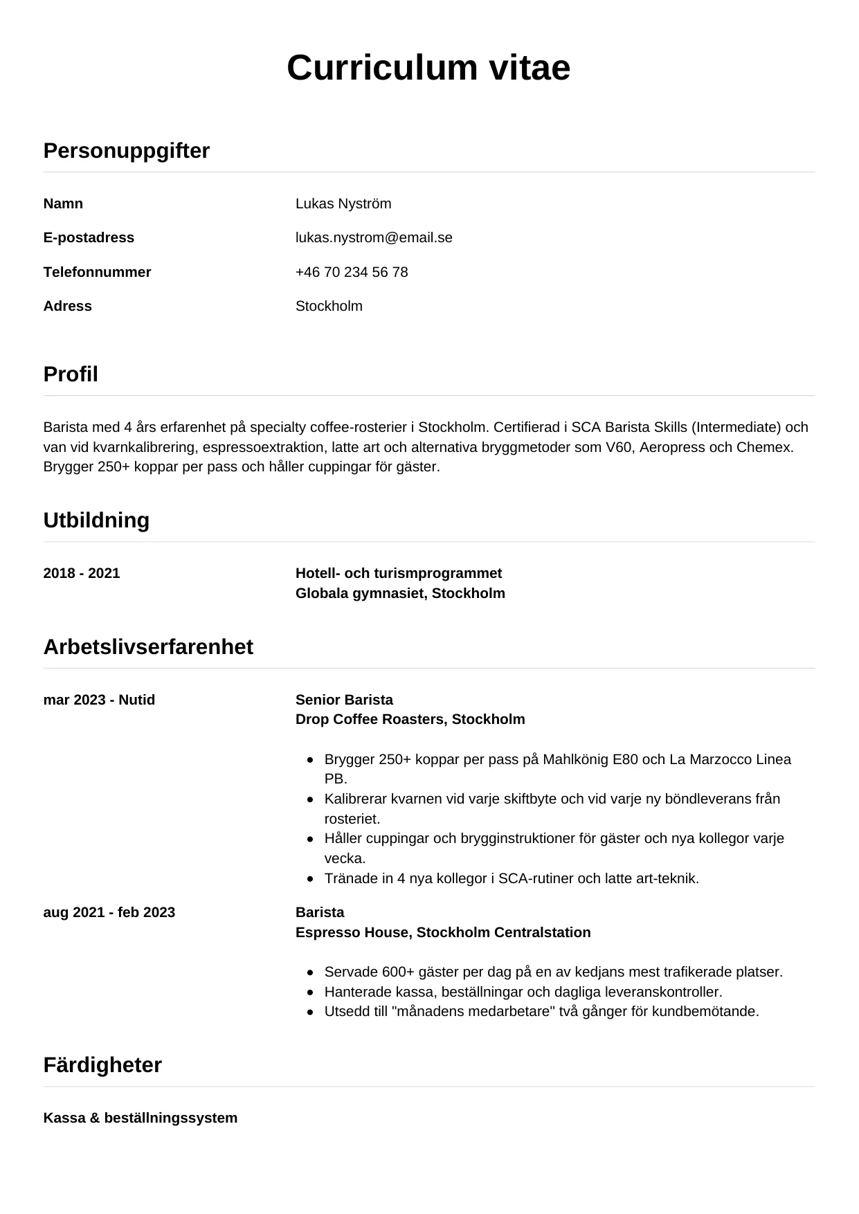 CV-mall Enkel — gratis CV-mall för din ansökan