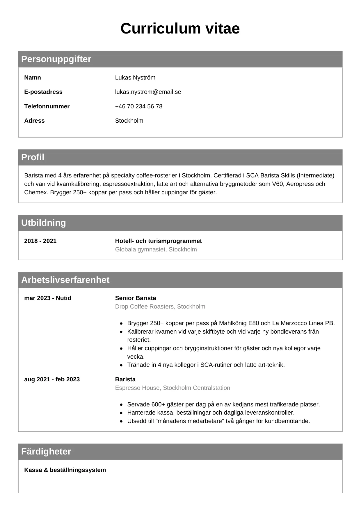 CV-mall Klassisk — gratis CV-mall för din ansökan