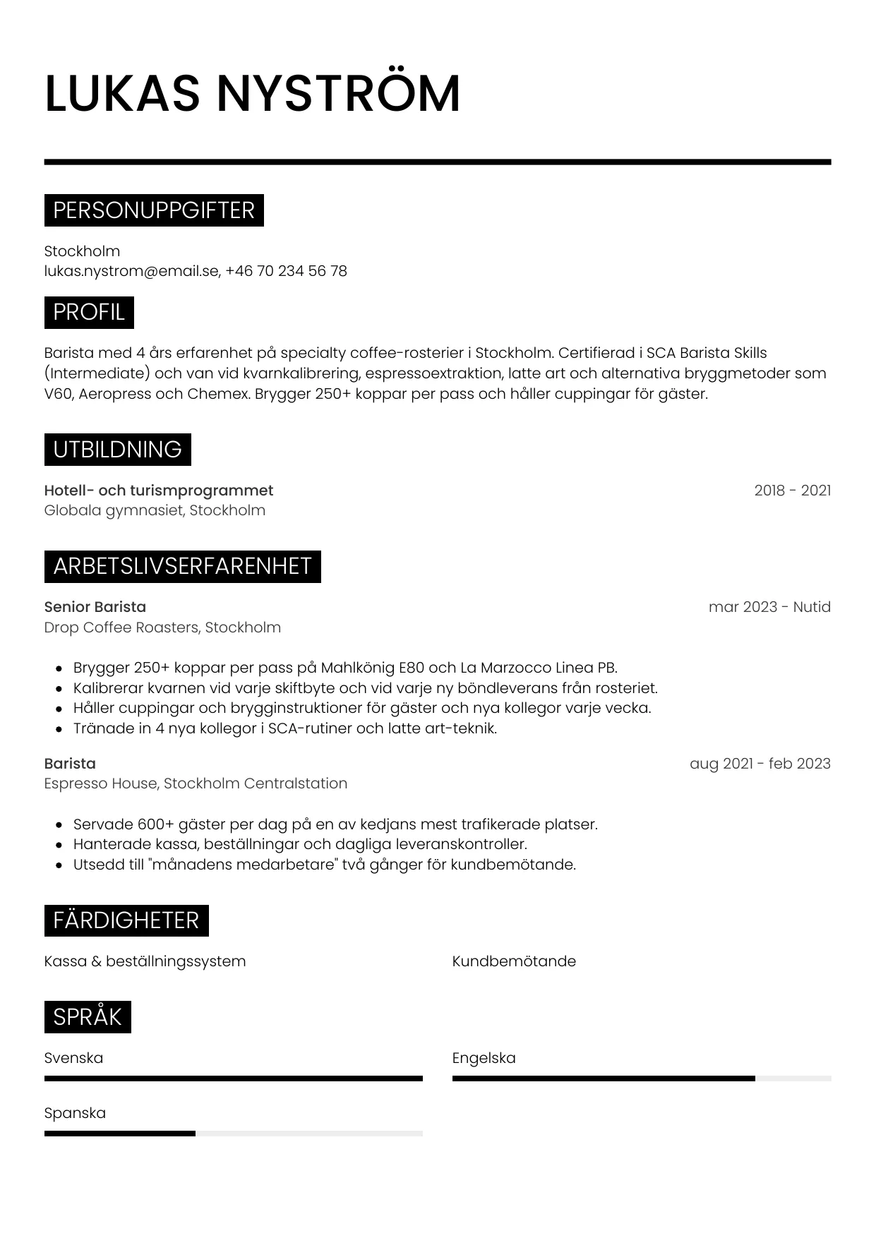 CV-mall Metro — gratis CV-mall för din ansökan