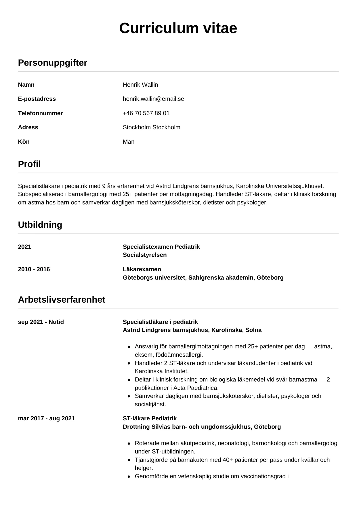 CV-mall Enkel — gratis CV-mall för din ansökan