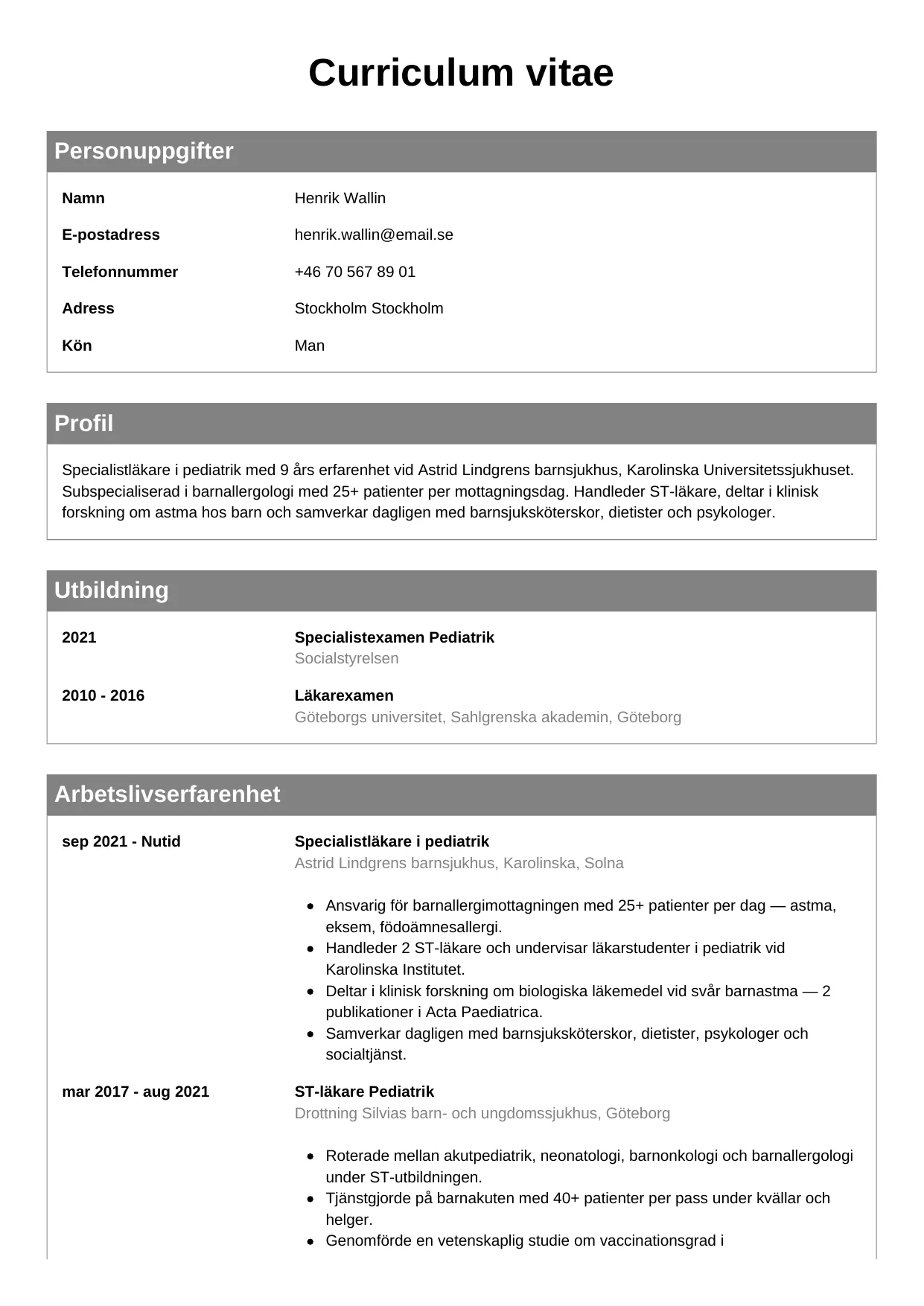 CV-mall Klassisk — gratis CV-mall för din ansökan