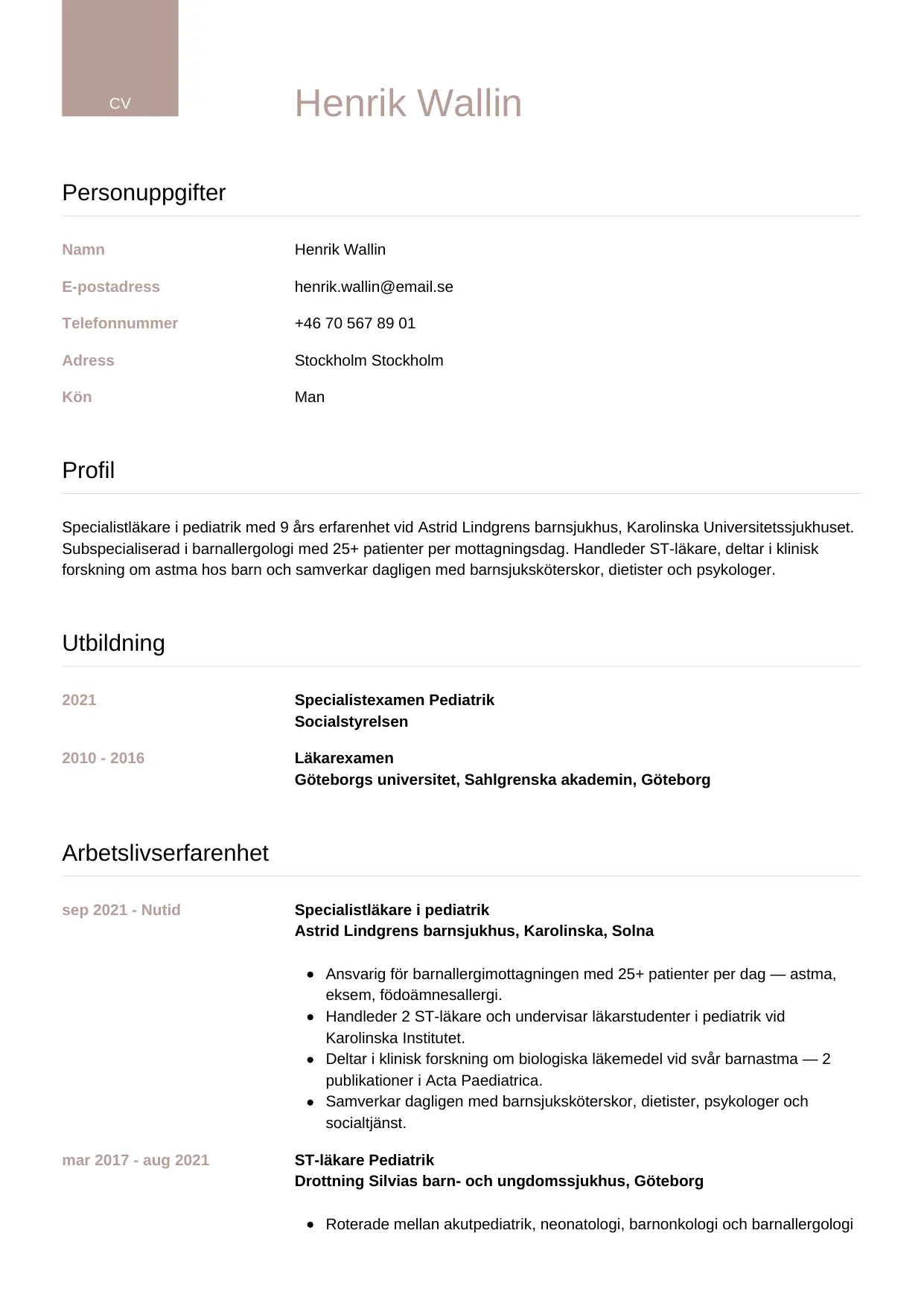 CV-mall Lyxig — gratis CV-mall för din ansökan