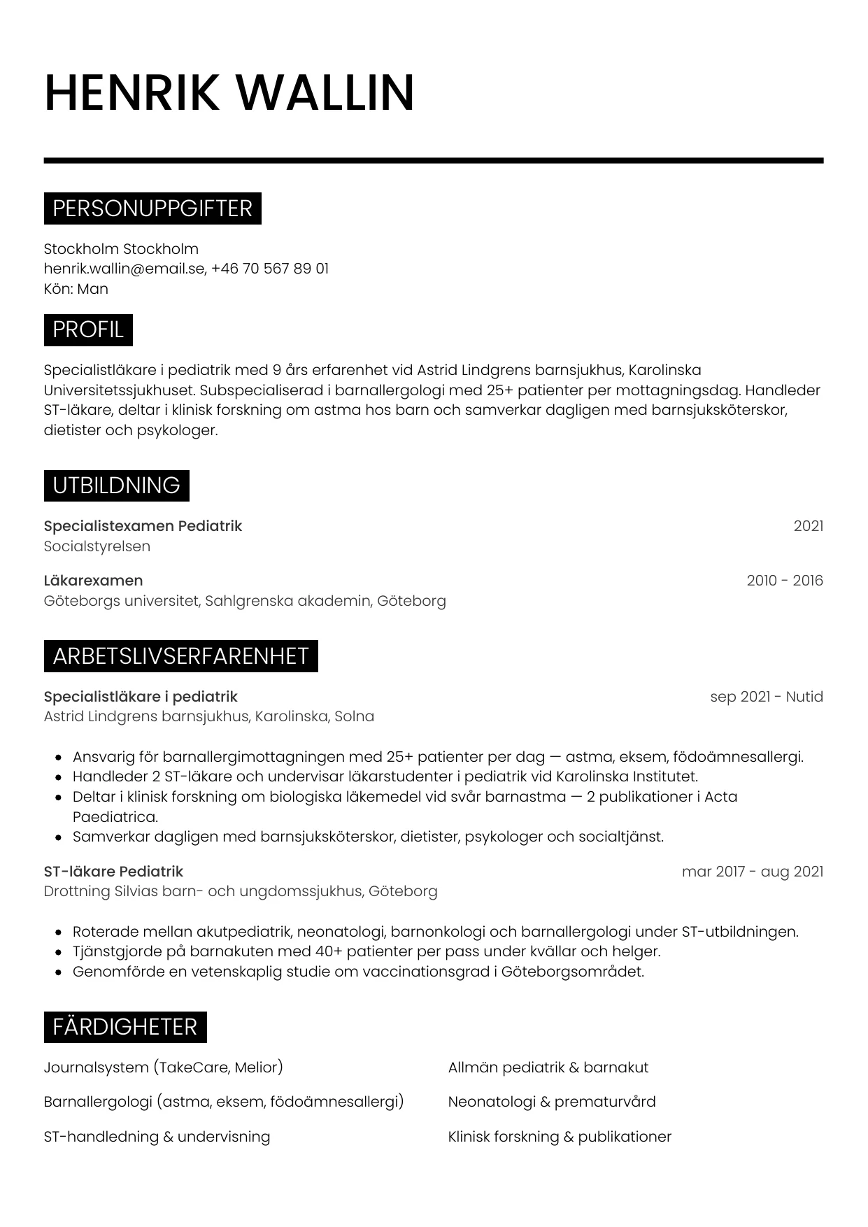 CV-mall Metro — gratis CV-mall för din ansökan
