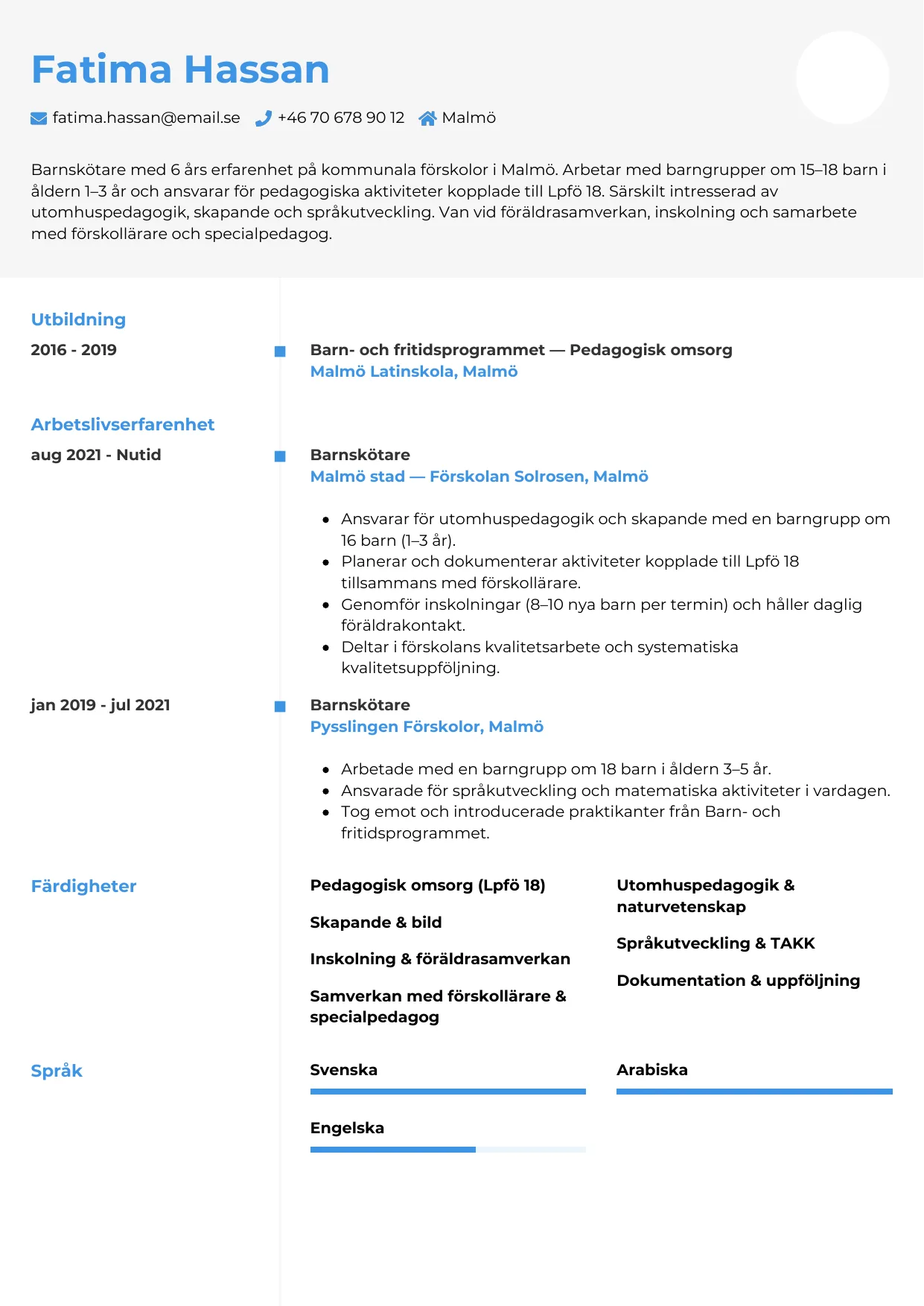 CV-mall Chrono — gratis CV-mall för din ansökan