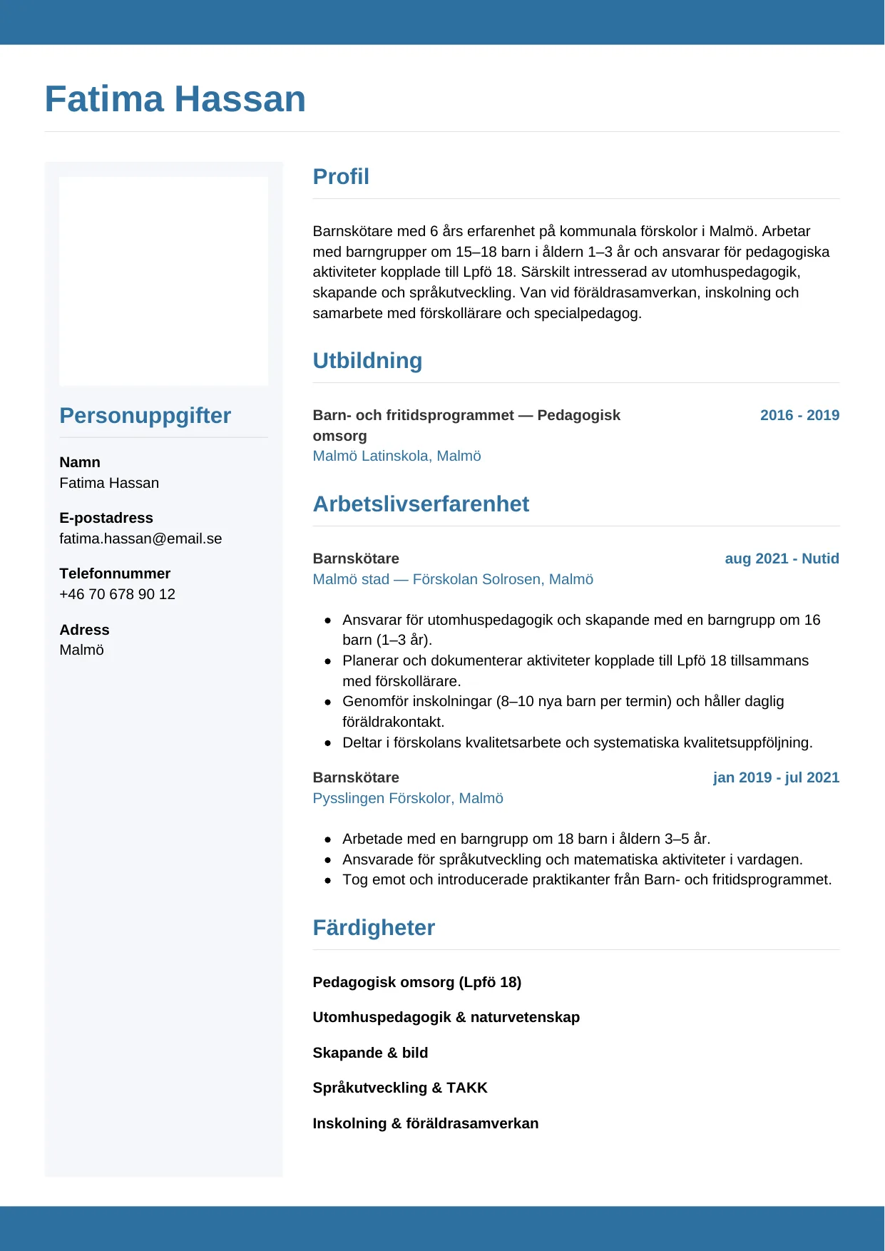 CV-mall Horisontell — gratis CV-mall för din ansökan