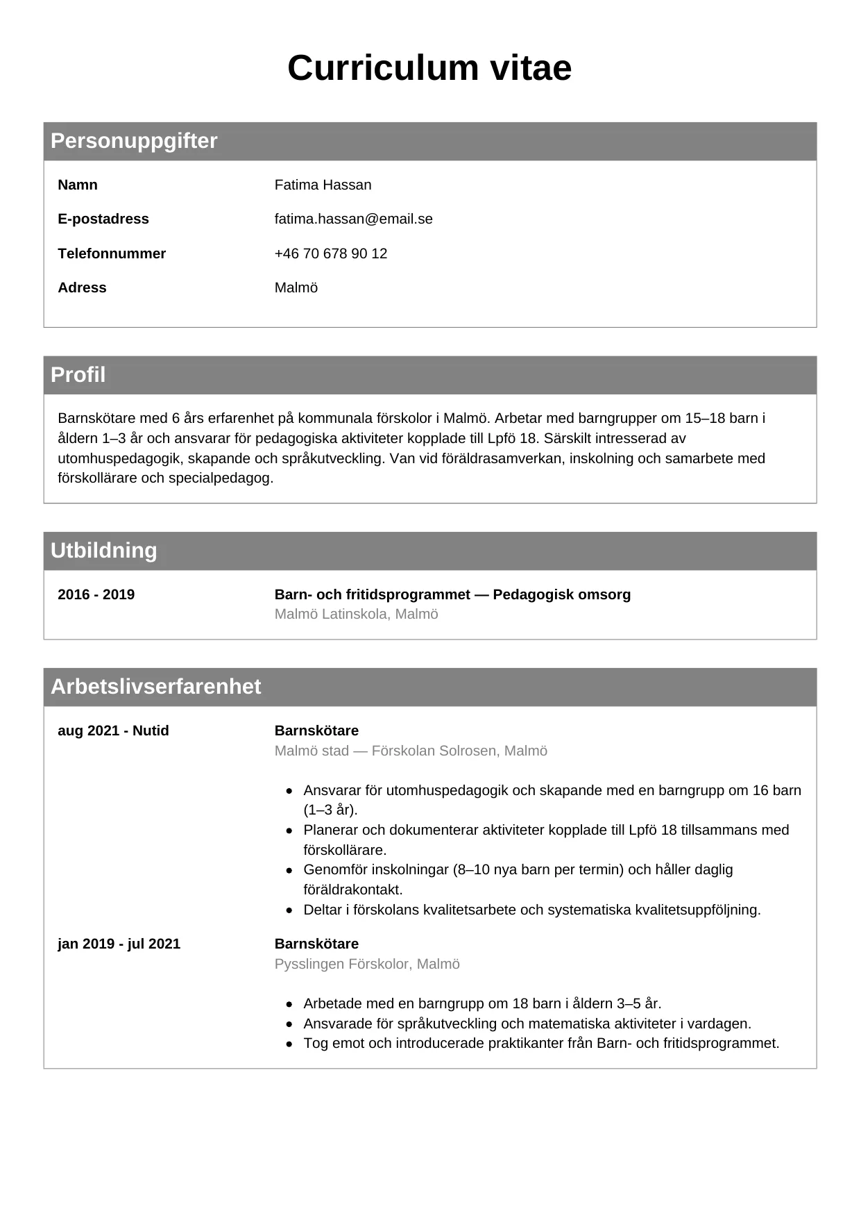 CV-mall Klassisk — gratis CV-mall för din ansökan