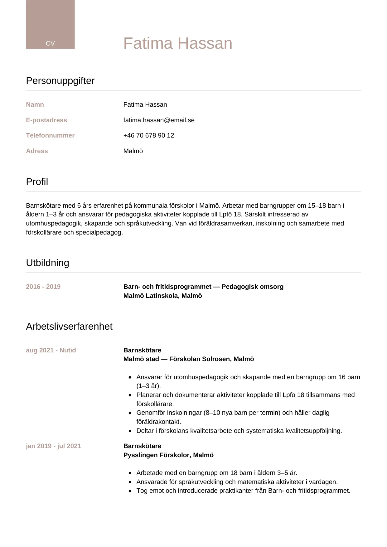 CV-mall Lyxig — gratis CV-mall för din ansökan