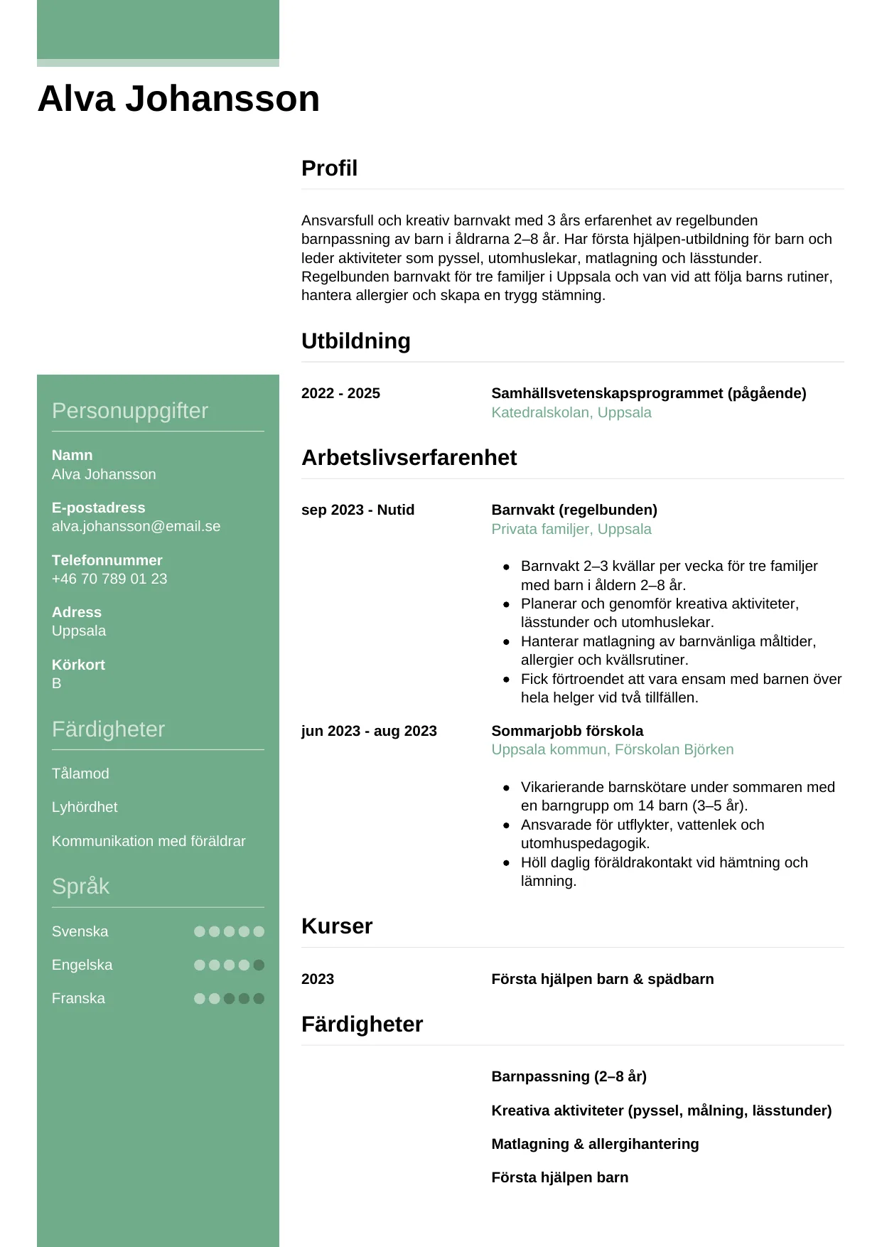 CV-mall Casual — gratis CV-mall för din ansökan