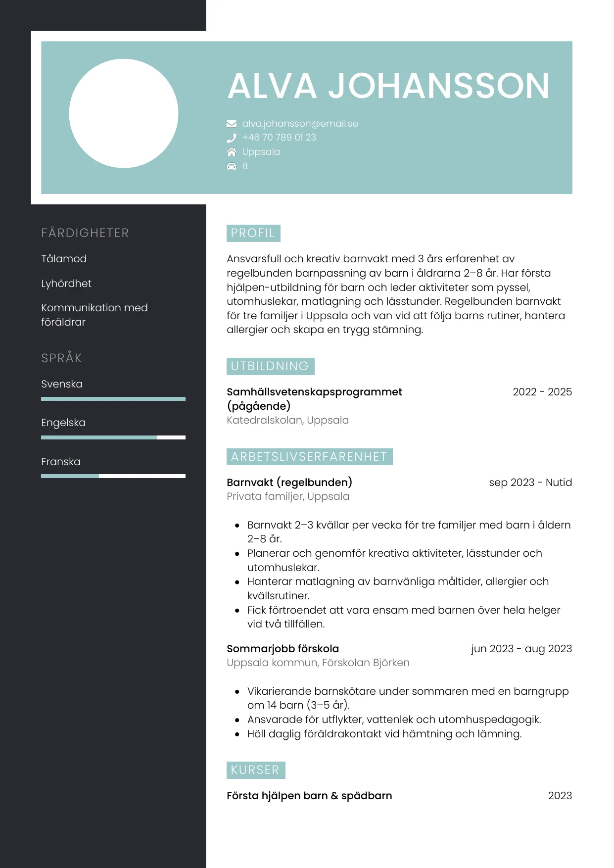 CV-mall Elegant — gratis CV-mall för din ansökan