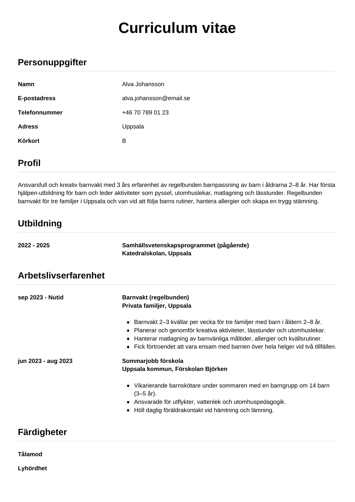CV-mall Enkel — gratis CV-mall för din ansökan