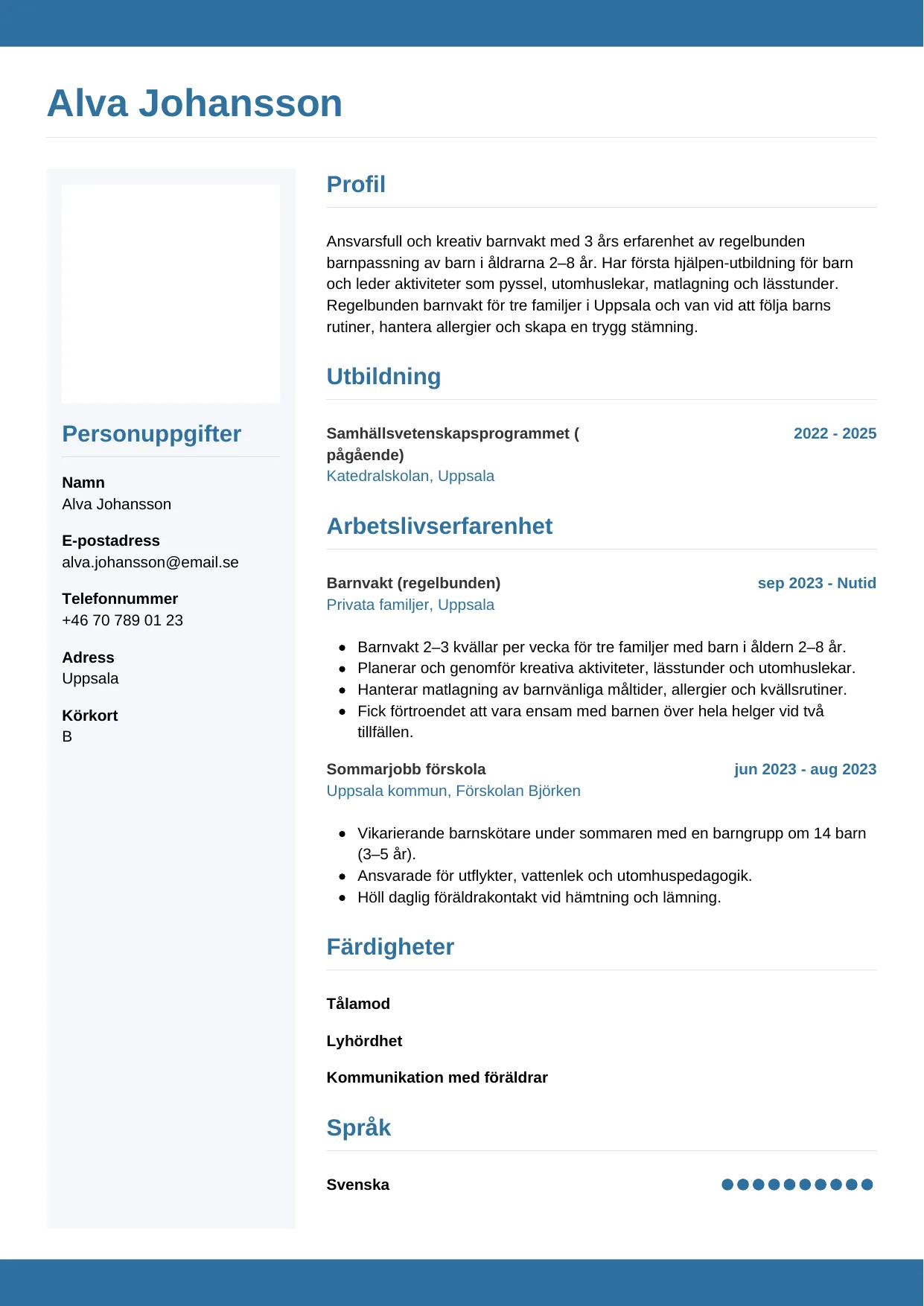 CV-mall Horisontell — gratis CV-mall för din ansökan