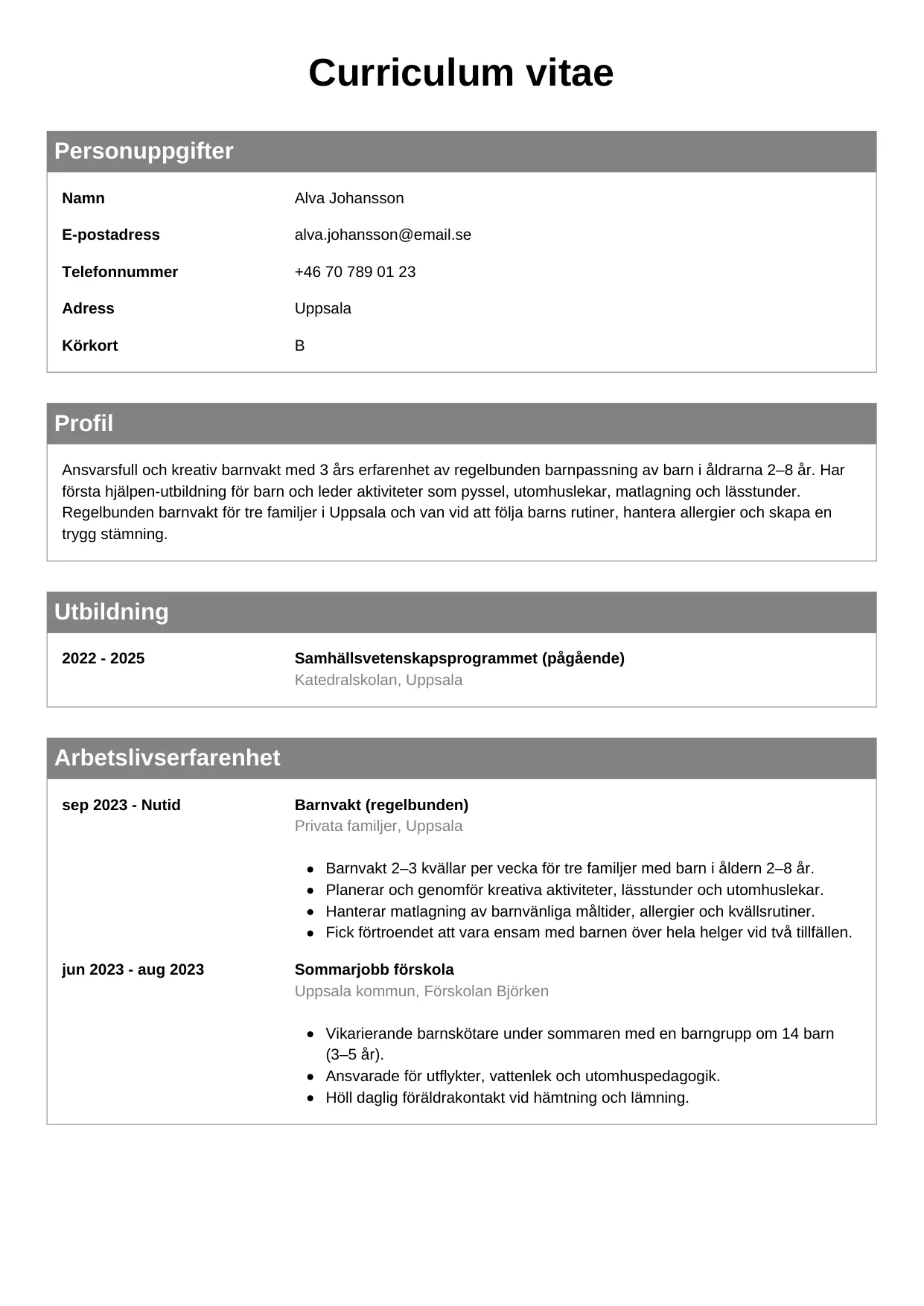 CV-mall Klassisk — gratis CV-mall för din ansökan