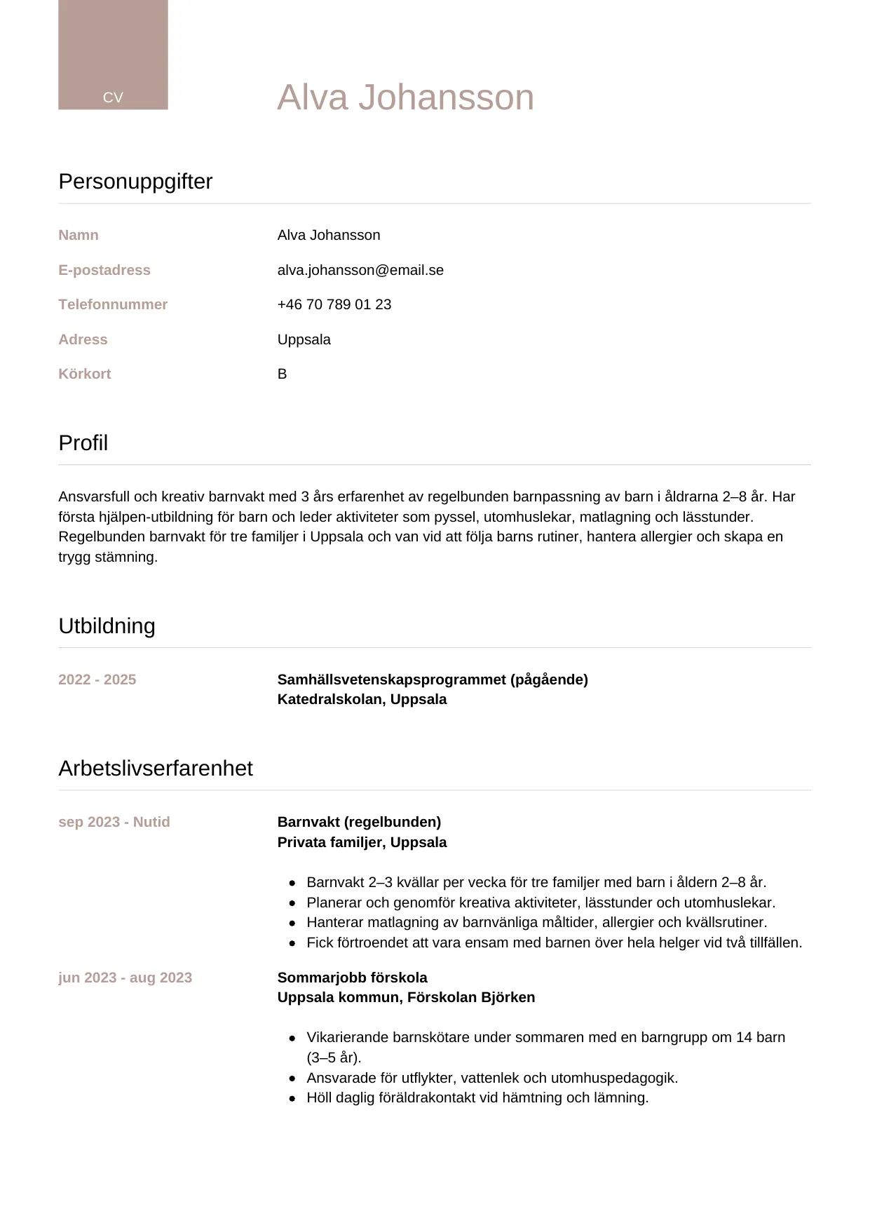 CV-mall Lyxig — gratis CV-mall för din ansökan