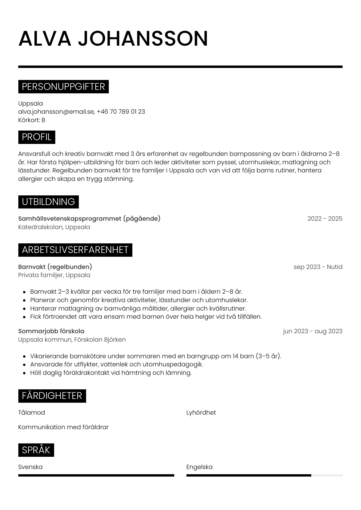 CV-mall Metro — gratis CV-mall för din ansökan