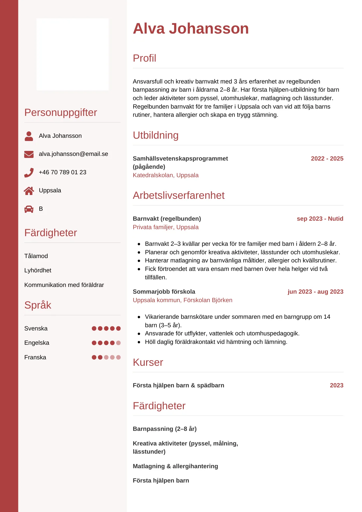 CV-mall Vertikal — gratis CV-mall för din ansökan