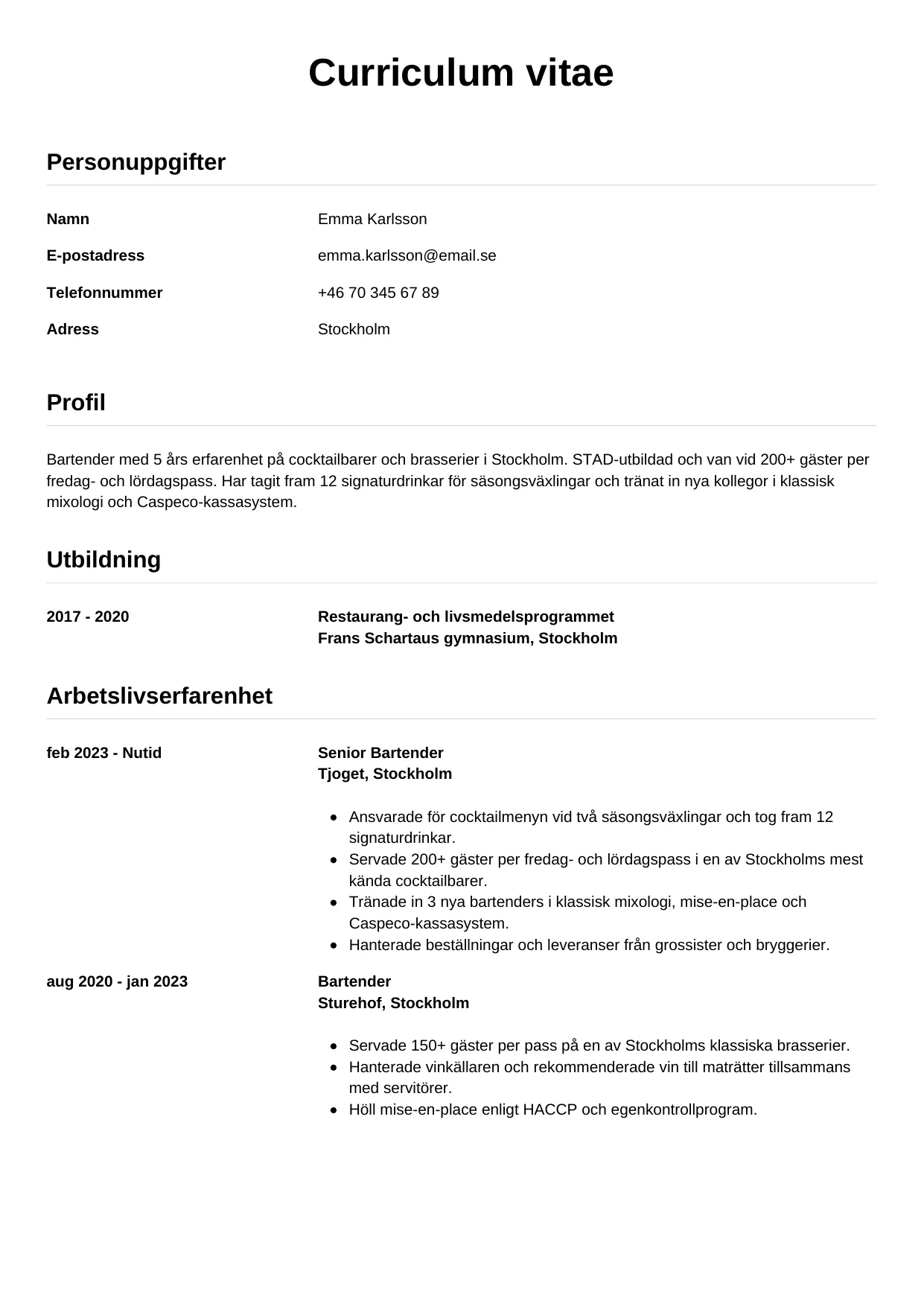 CV-mall Enkel — gratis CV-mall för din ansökan