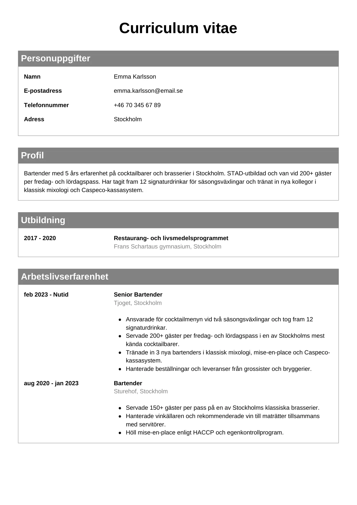 CV-mall Klassisk — gratis CV-mall för din ansökan