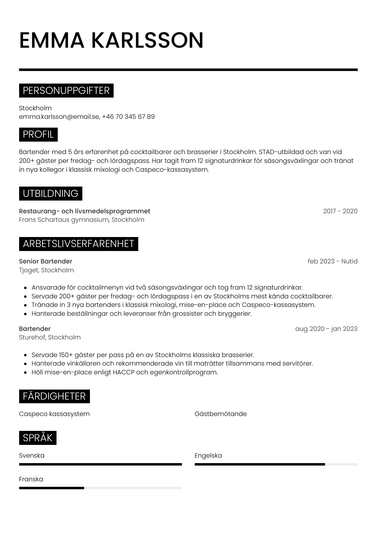 CV-mall Metro — gratis CV-mall för din ansökan