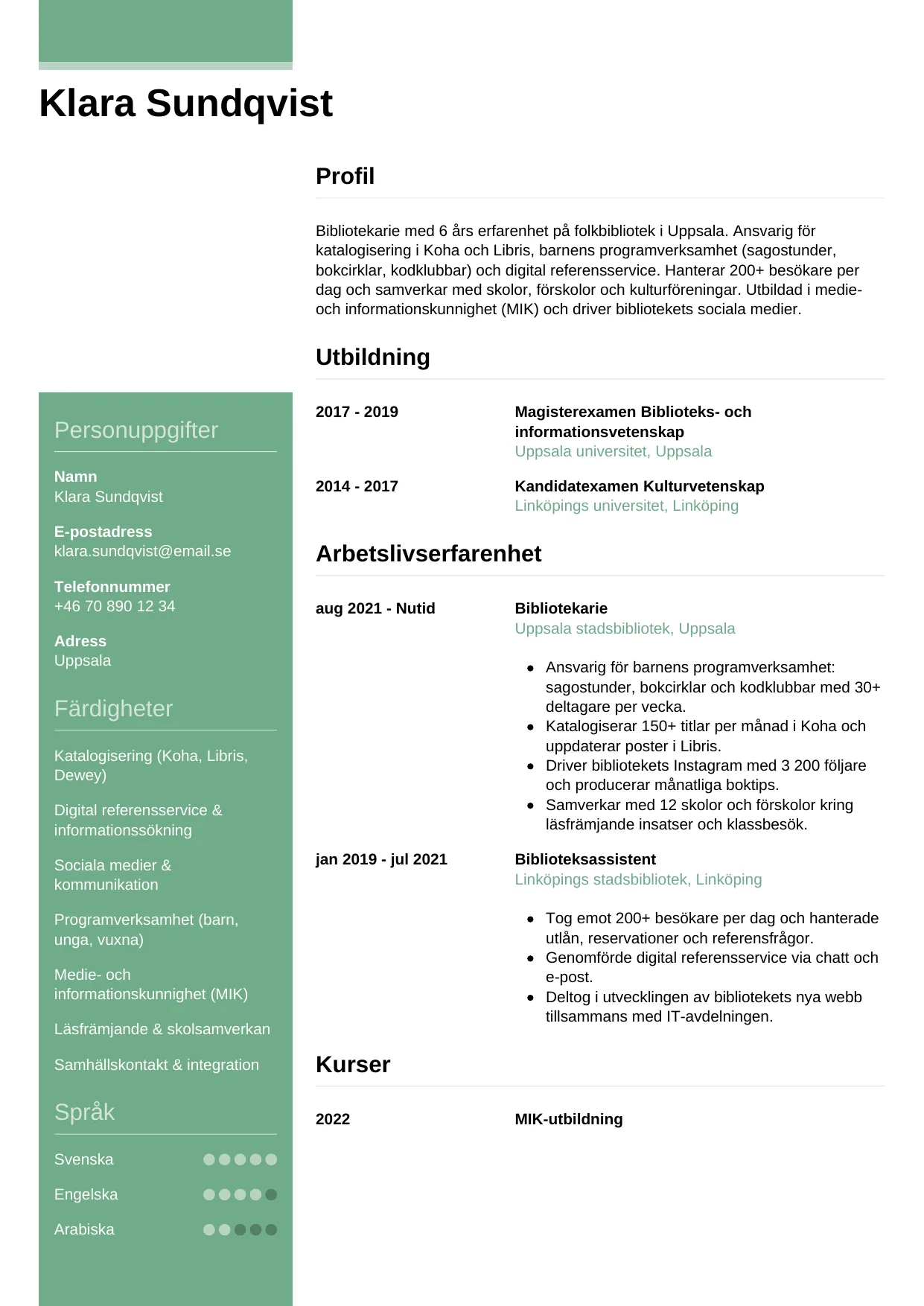 CV-mall Casual — gratis CV-mall för din ansökan