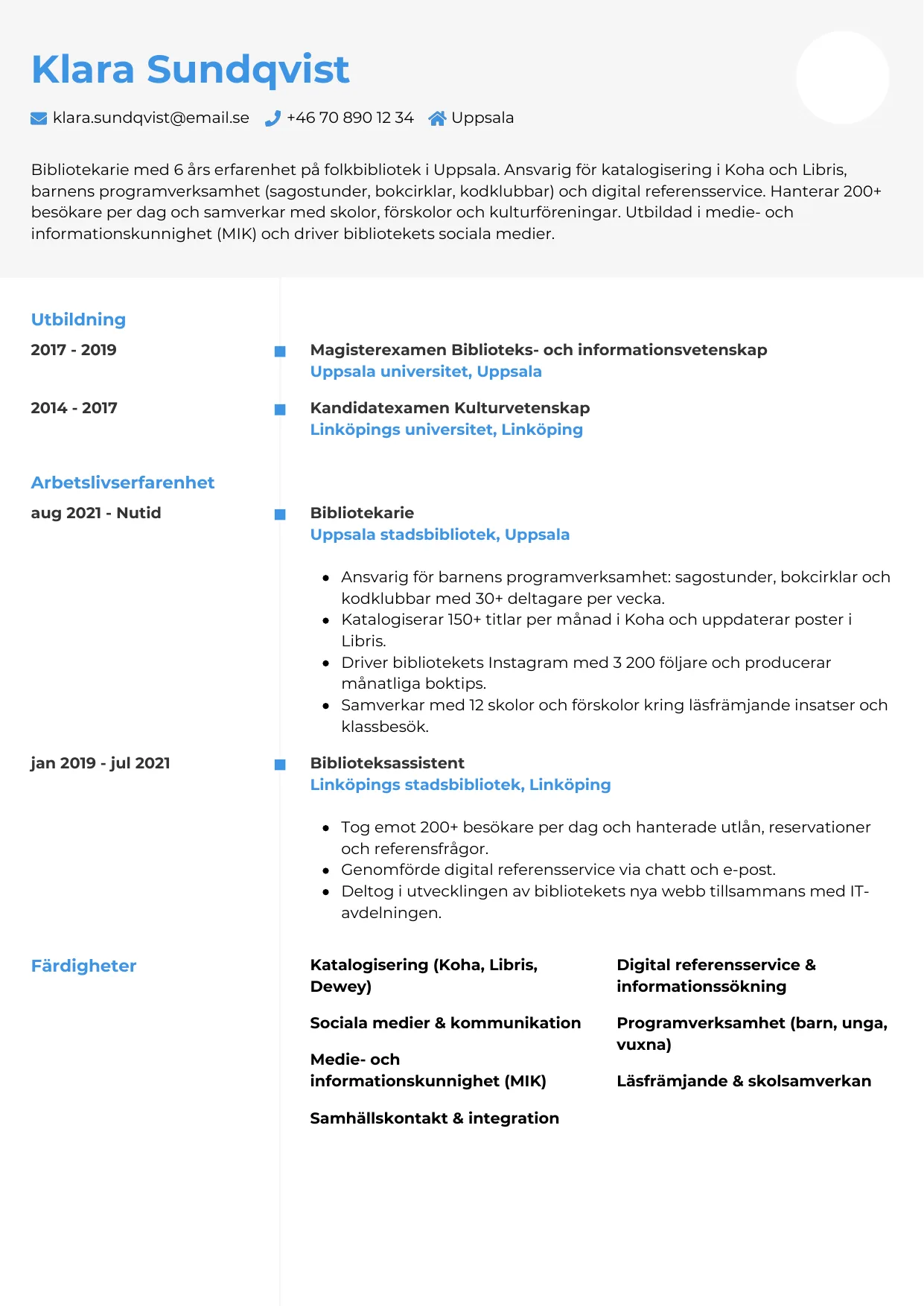 CV-mall Chrono — gratis CV-mall för din ansökan